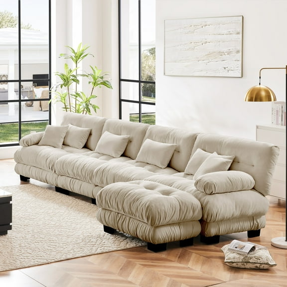Alvantor 173" Modular Sectional Sofa with Convertible Ottomans, Chenille L-Shaped Cloud Sofa 4 Seat Oversized Couch for Living Room Light coffee