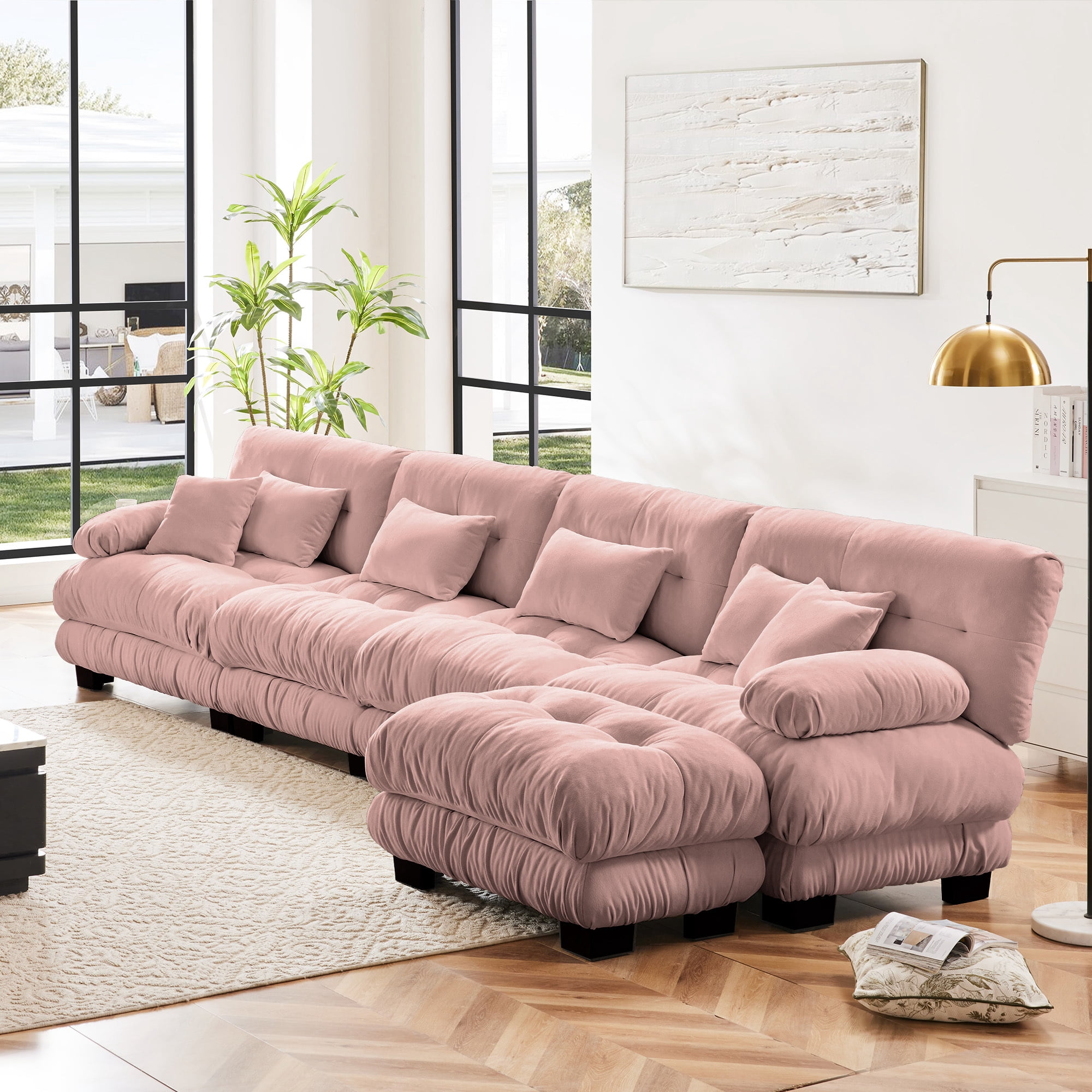Alvantor 173" Modular Sectional Sofa with Convertible Ottomans, Chenille L-Shaped Cloud Sofa 4 Seat Oversized Couch for Living Room Pink