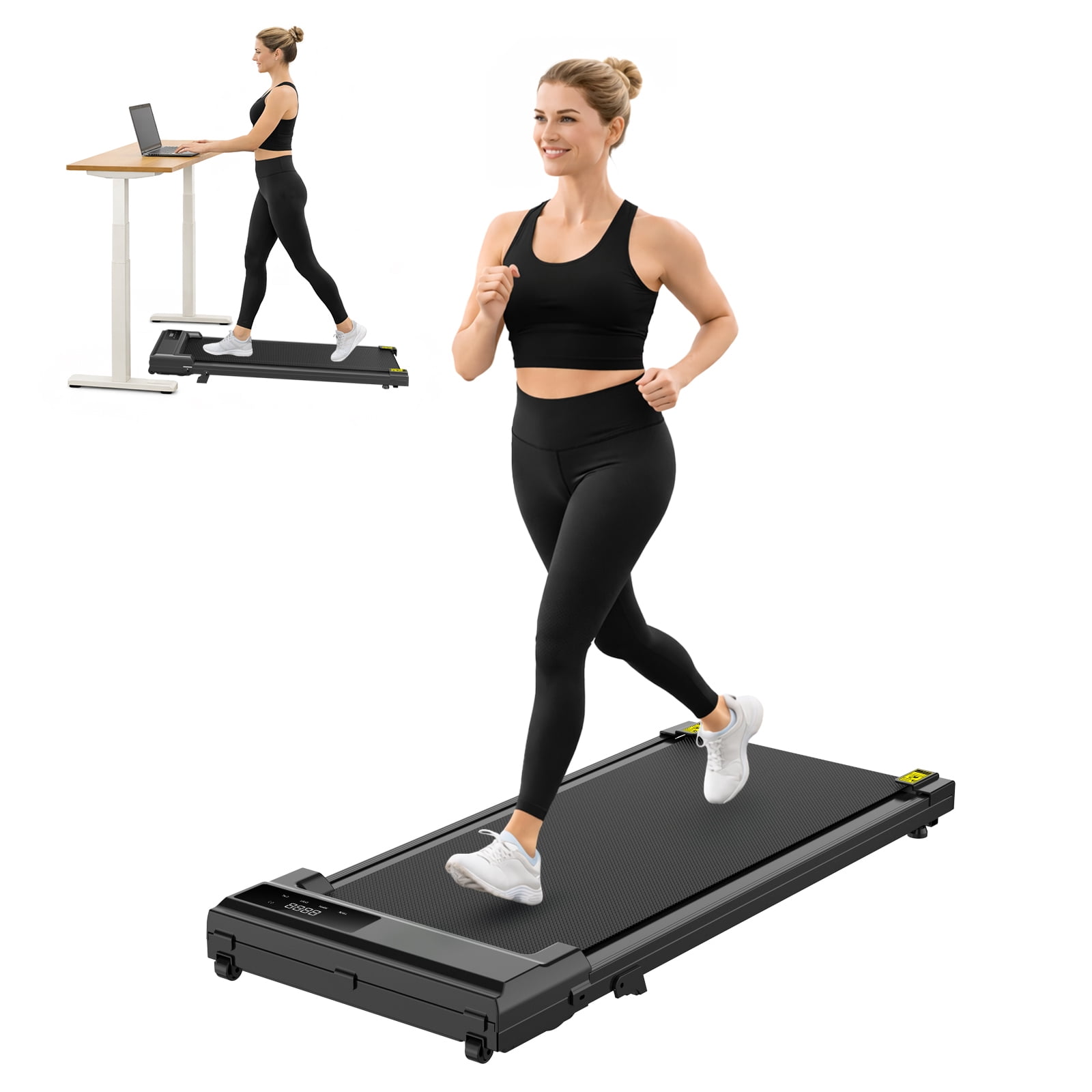 Alvantor 2.5HP Walking Pad Treadmill, Manual Incline Under Desk Treadmill with Shock Absorption for Small Apartments, Black