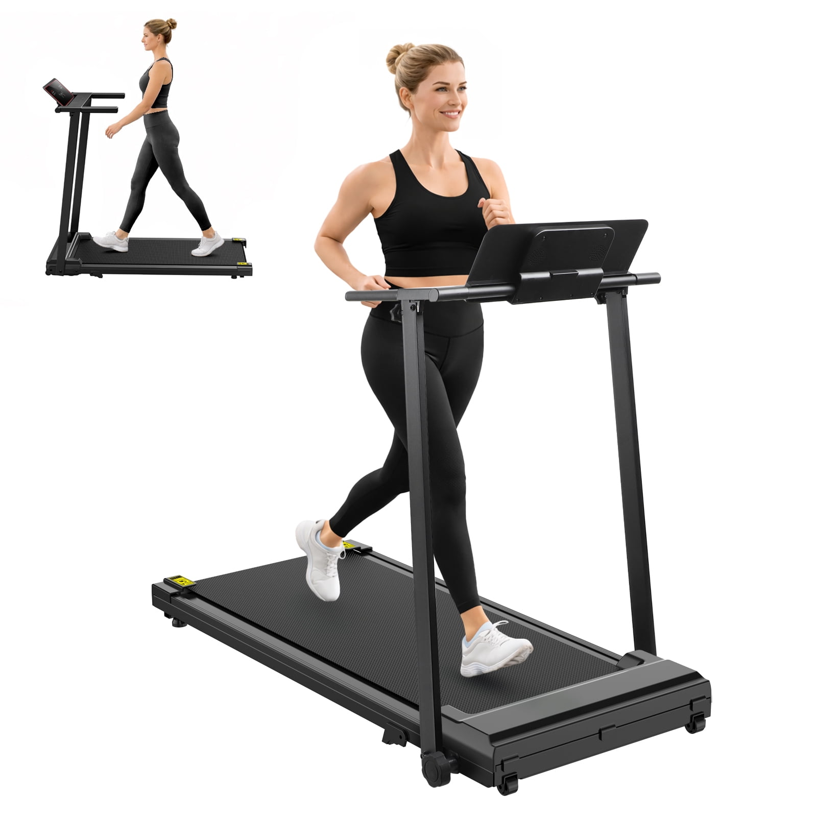 Alvantor 2.5HP Walking Pad Treadmill, Manual Incline Under Desk Treadmill with Shock Absorption for Small Apartments, Black