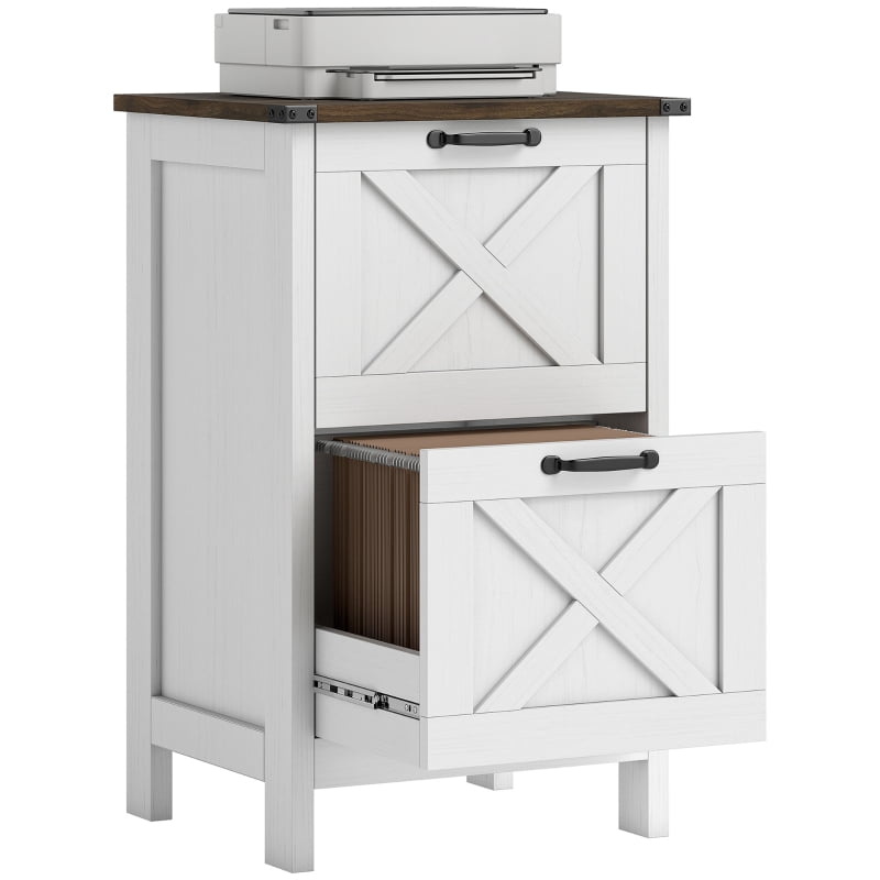 Alvantor 2-Drawer Vertical Storage Cabinet, Rustic Farmhouse Office Organizer 19" x 16" x 29.5" White