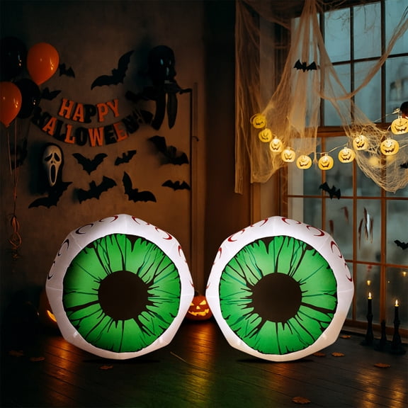 Alvantor 2-Pack 3 ft Green Eyeball Halloween Inflatables with White LED Lights and Built-in Fans