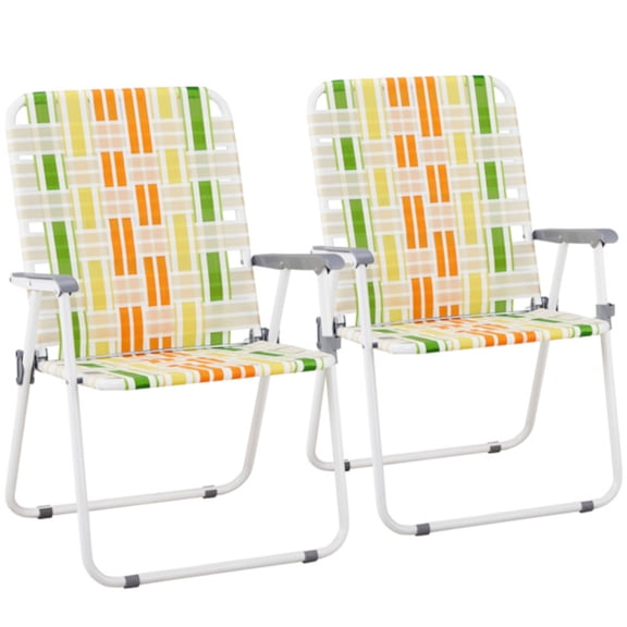 Alvantor 2 Pack Folding Beach Chair with Webbed Seat Steel Frame and Armrests Yellow Green