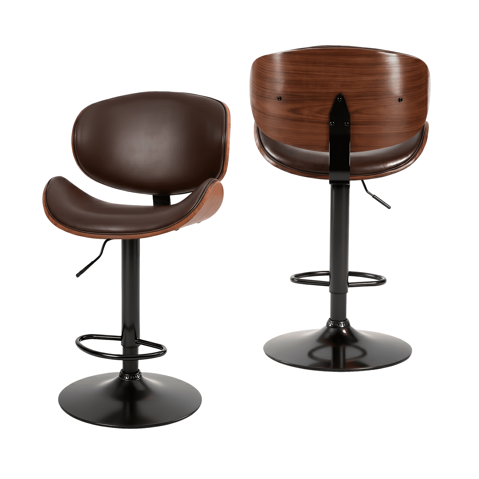 Alvantor 2-Pack Swivel Bar Stools, for Kitchen Counter, Adjustable Bar Height Chairs, Modern PU Leather Upholstered Bar Chair with Back and Footrest, for Bar, Kitchen Island, Dining Room