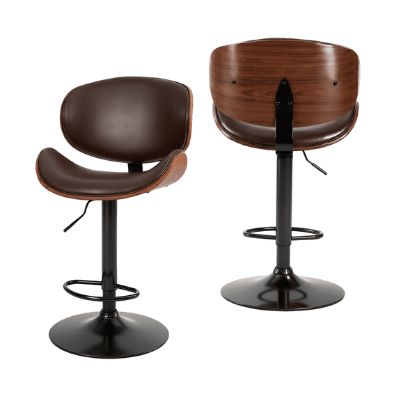 Alvantor 2-Pack Swivel Bar Stools, for Kitchen Counter, Adjustable Bar Height Chairs, Modern PU Leather Upholstered Bar Chair with Back and Footrest, for Bar, Kitchen Island, Dining Room