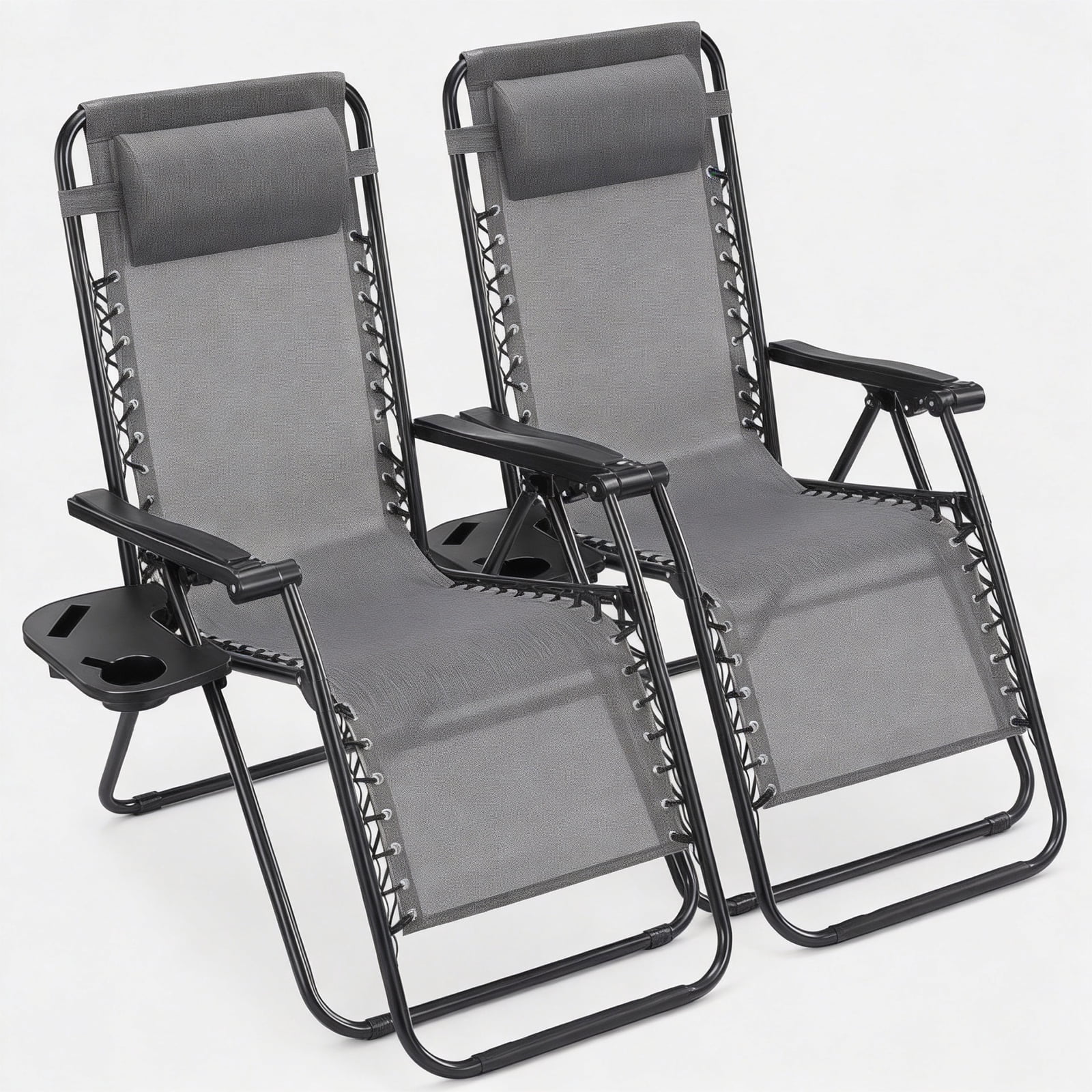 Alvantor 2-Pack Zero Gravity Lounge Chairs, Portable Recliner Beach Camping Patio Outdoor Folding Lounge Chair with Pillow & Cup Holder