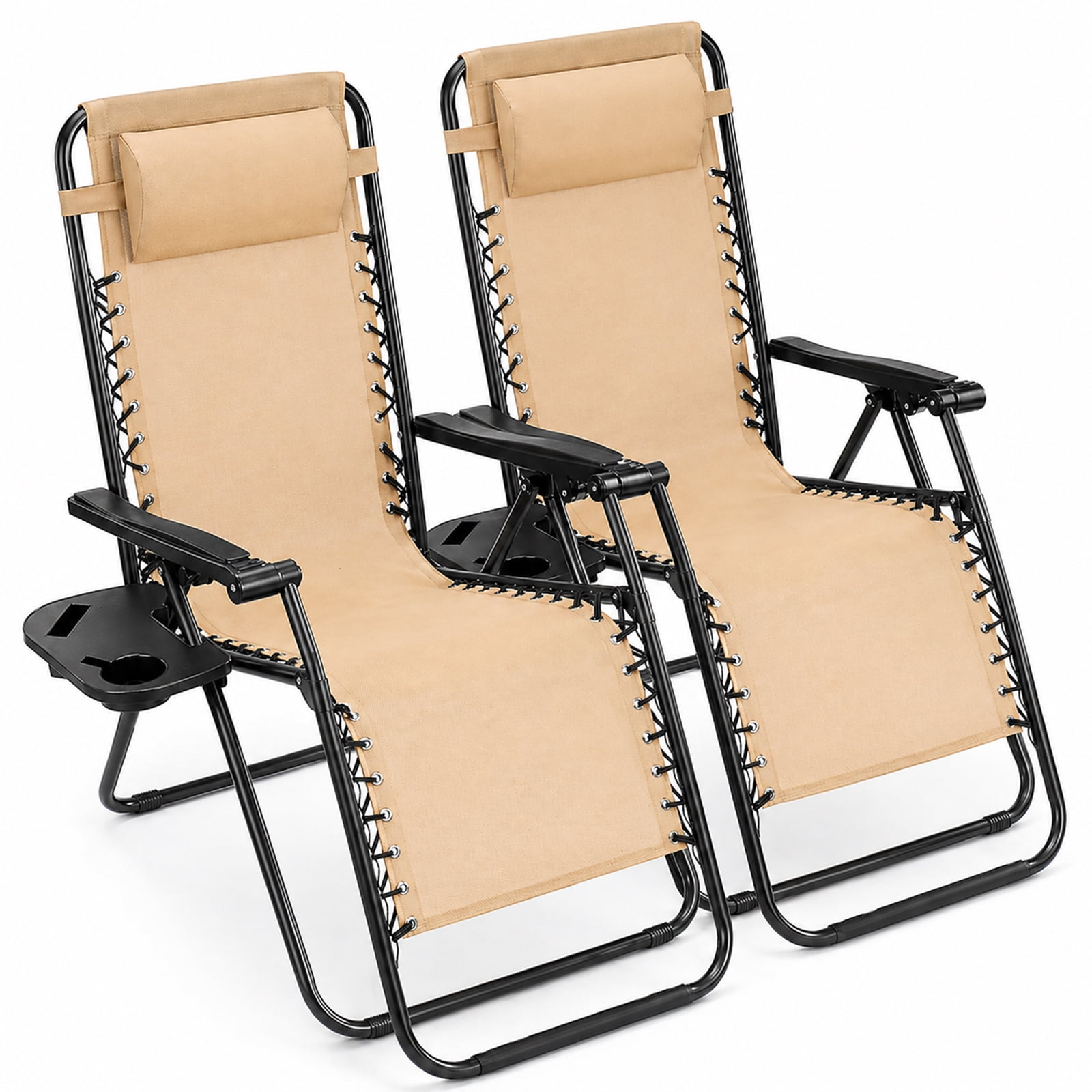Alvantor 2-Pack Zero Gravity Lounge Chairs, Portable Recliner Beach Camping Patio Outdoor Folding Lounge Chair with Pillow & Cup Holder