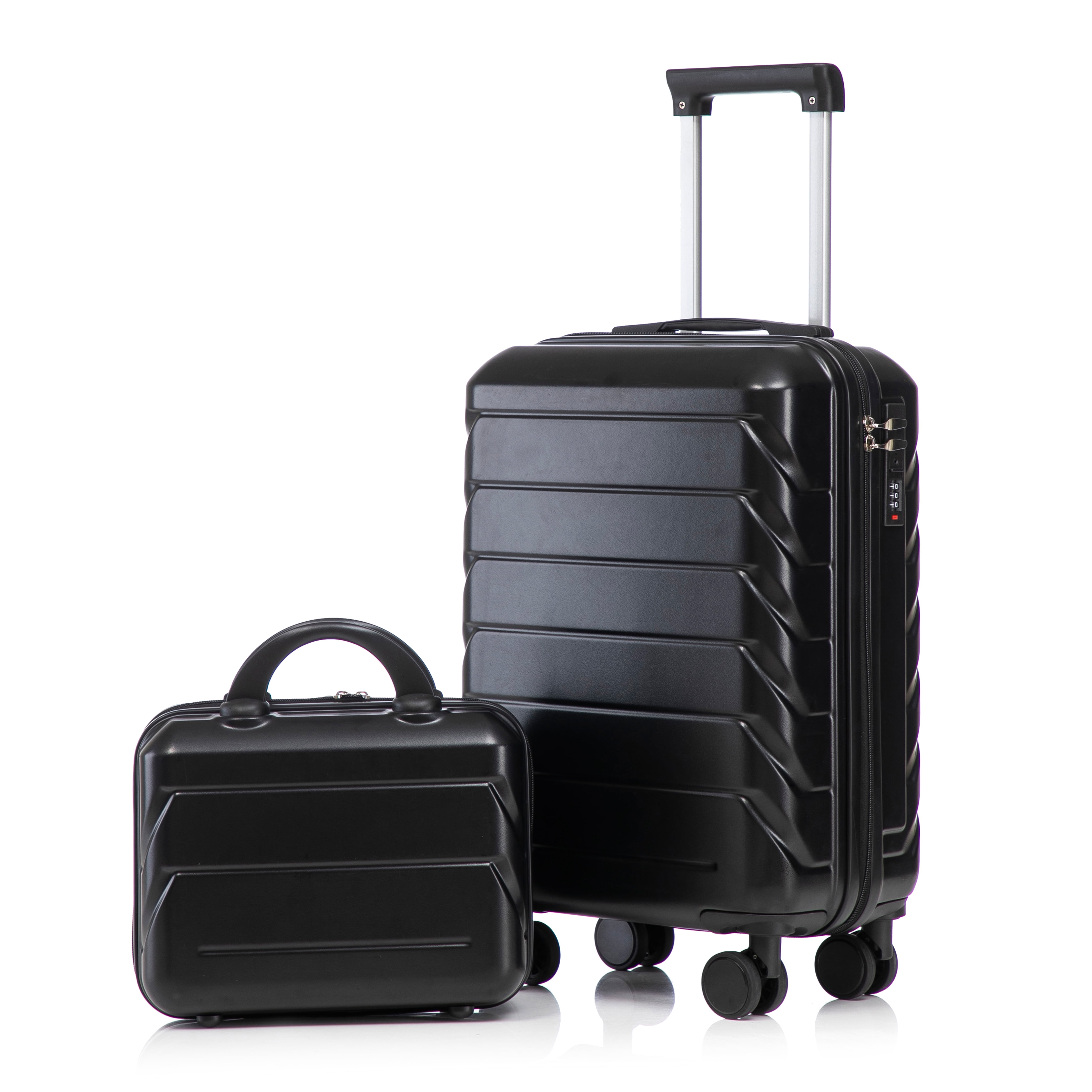 Alvantor 2 Pcs Luggage Set with Combination Lock, 20" ABS Spinner Suitcase & 14" Cosmetic Case, Black