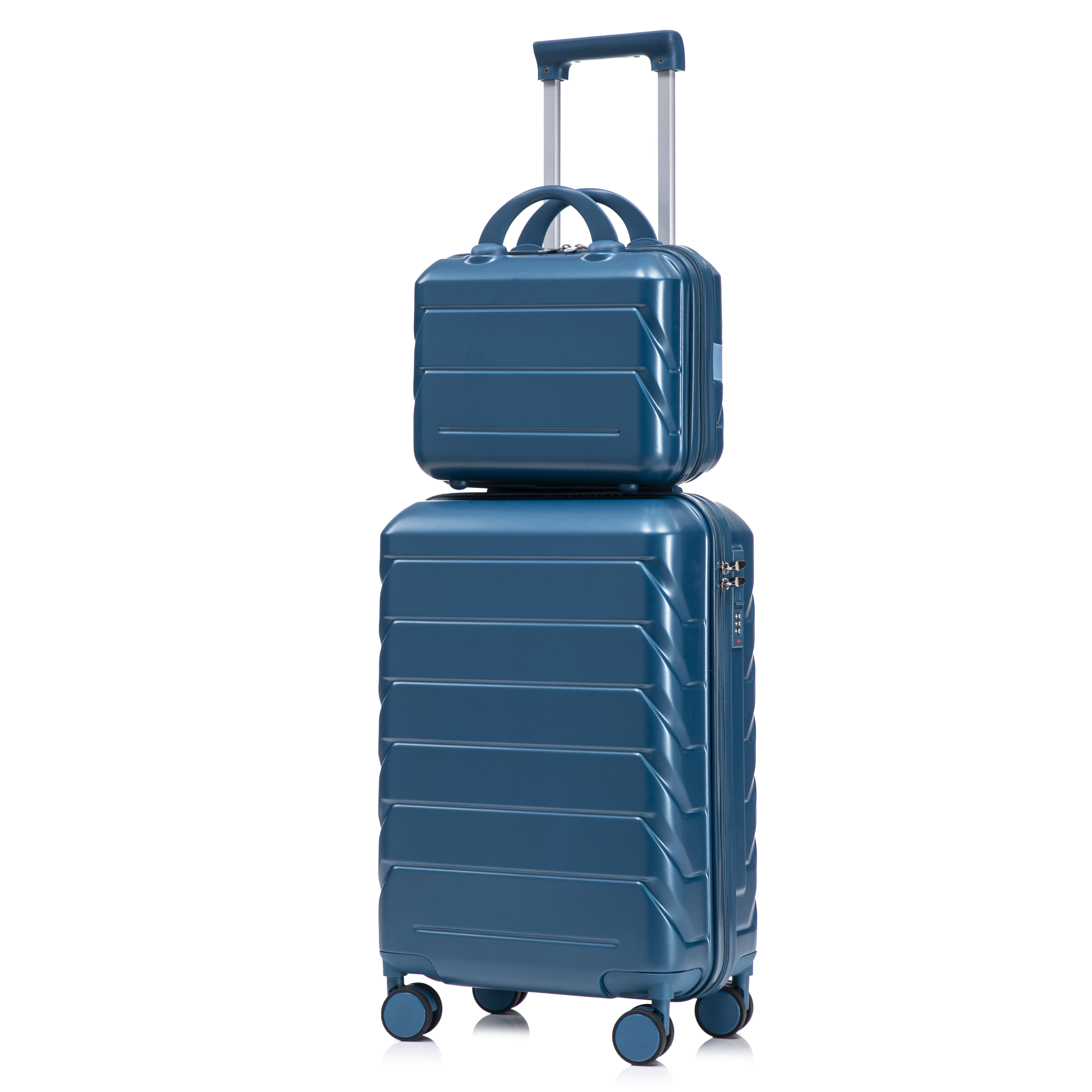 Alvantor 2 Pcs Luggage Set with Combination Lock, 20" ABS Spinner Suitcase & 14" Cosmetic Case, Dark Blue
