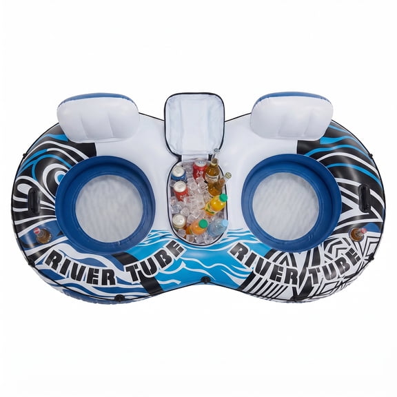 Alvantor 2 Person Inflatable River Tube Float, Heavy Duty River Float for Adults with Removable Cooler, Cup Holders, Durable Handles & GRAP Rope for Family Pool