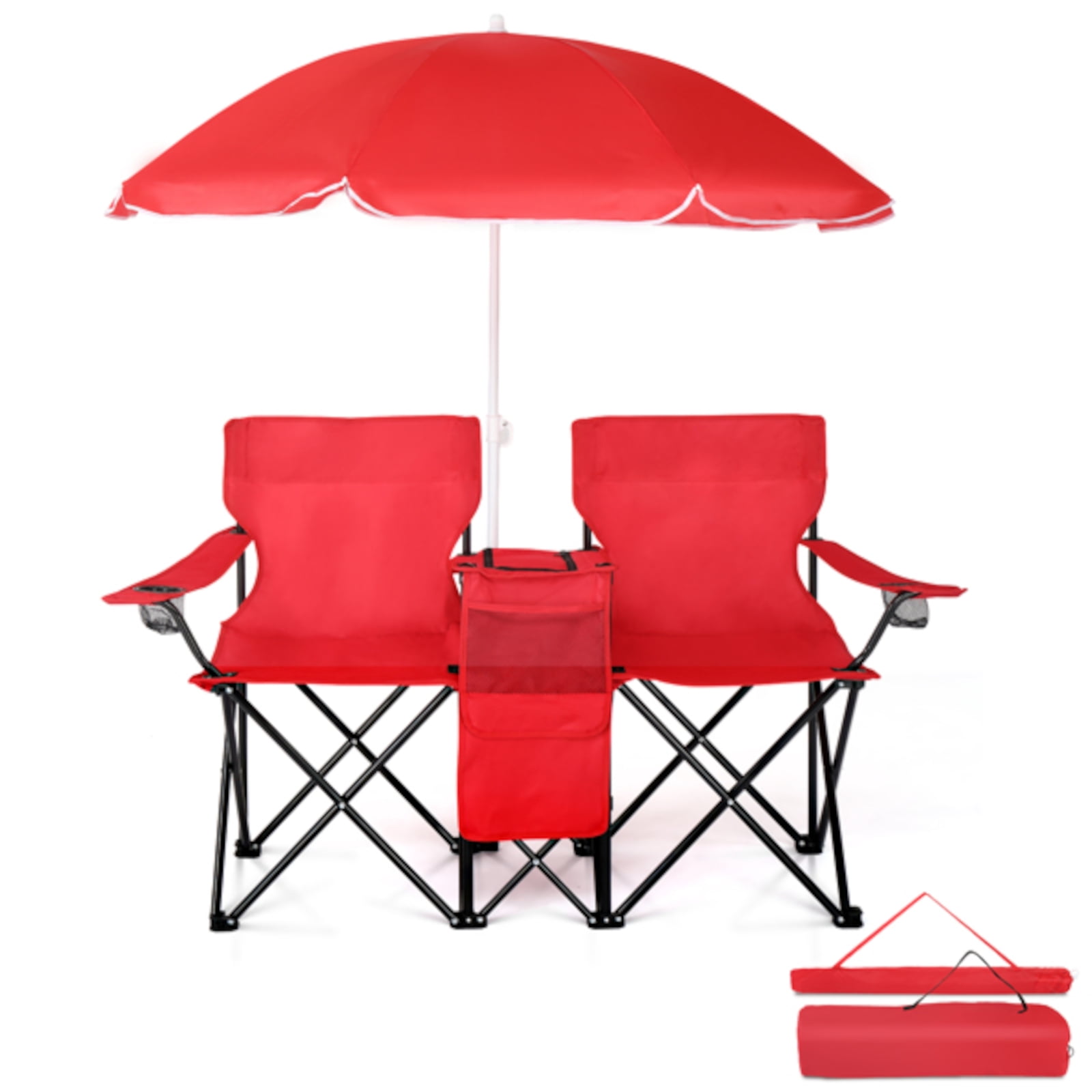 Alvantor 2-Seat Folding Outdoor Chair with Removable Umbrella, Red