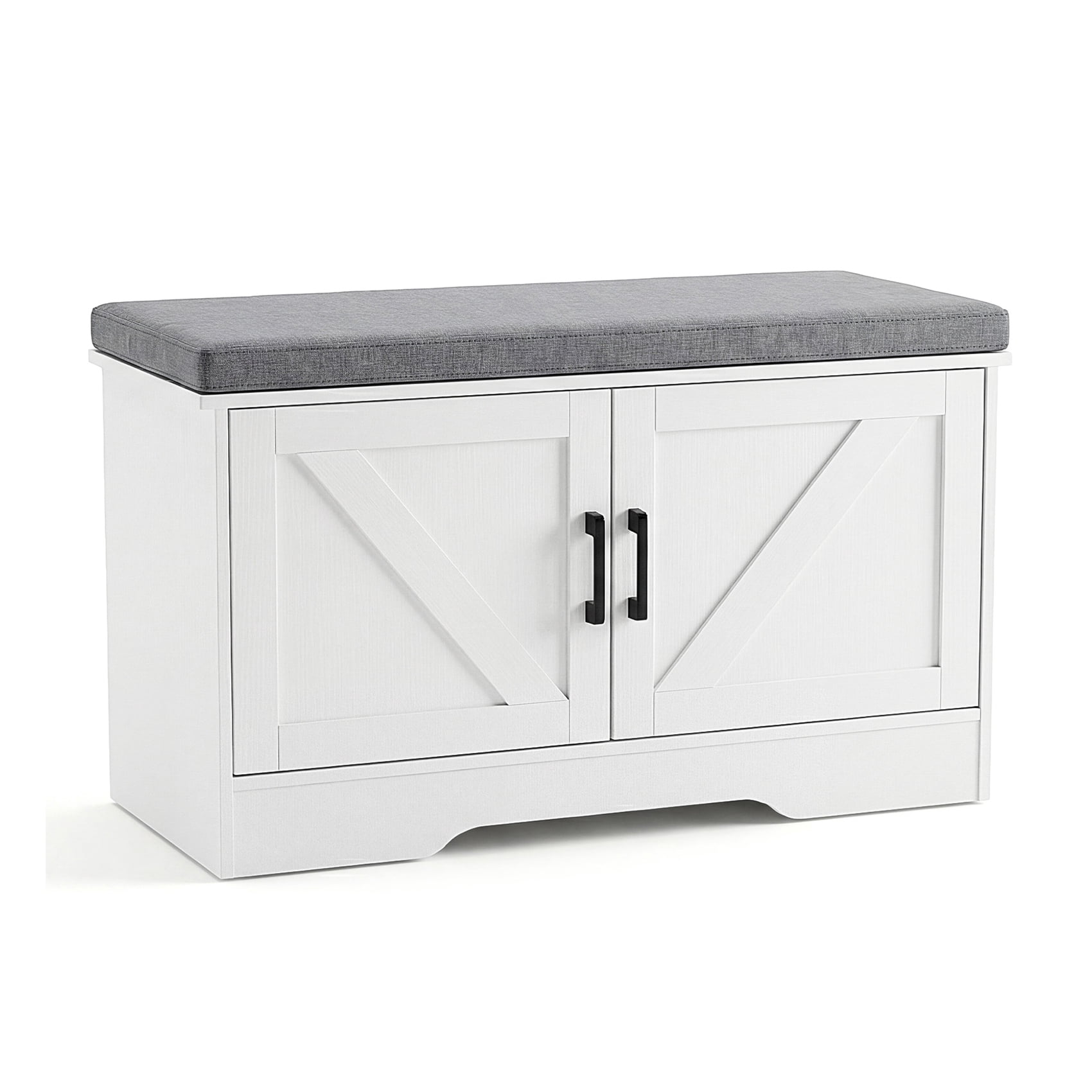 Alvantor 2-Tier Wooden Shoe Storage Cabinet Bench with Padded Seat and Adjustable Shelf for Entryway