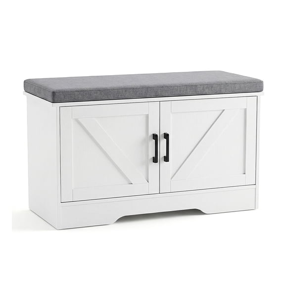 Alvantor 2-Tier Wooden Shoe Storage Cabinet Bench with Padded Seat and Adjustable Shelf for Entryway