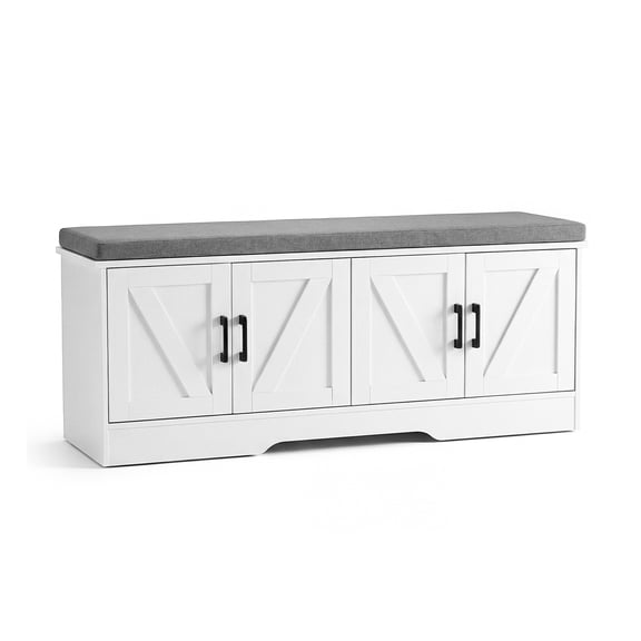 Alvantor 2-Tier Wooden Shoe Storage Cabinet, Shoe Bench with Thickened Padded Seat Cushion, Adjustable Shelf, for Entryway, Living Room, Bedroom, White