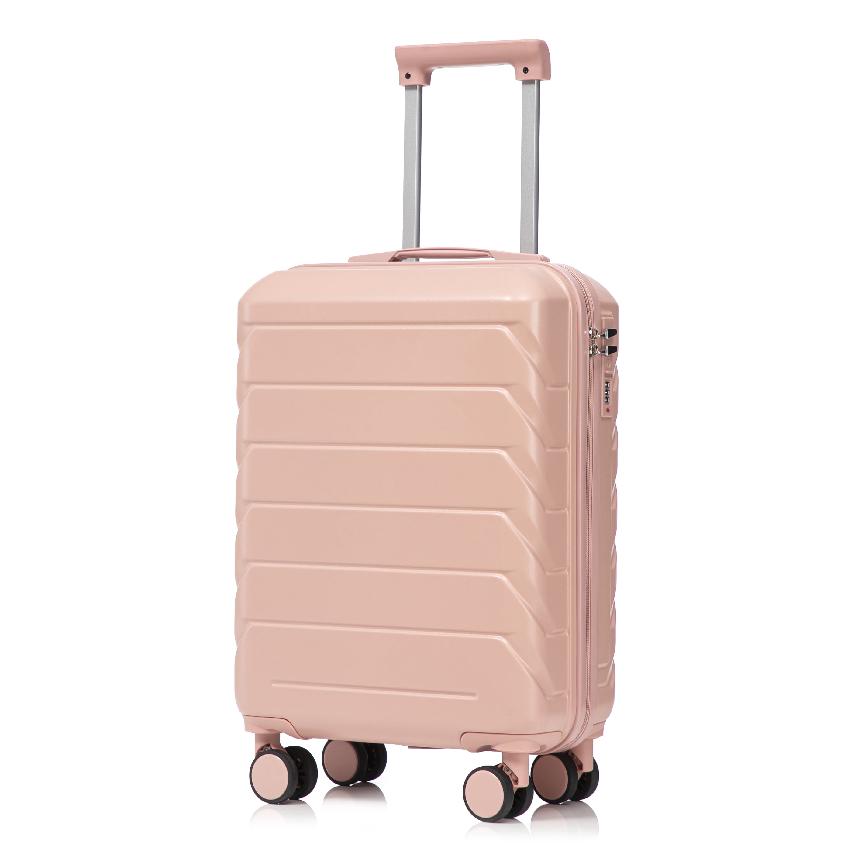Alvantor 20inch Luggage, ABS Scratch Resistant Checked Suitcase with 4 Spinner Wheels and Lock, Pink