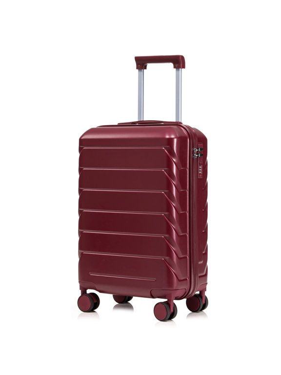 20inch Luggage, ABS Scratch Resistant Checked Suitcase with 4 Spinner Wheels and Lock, Wine Red