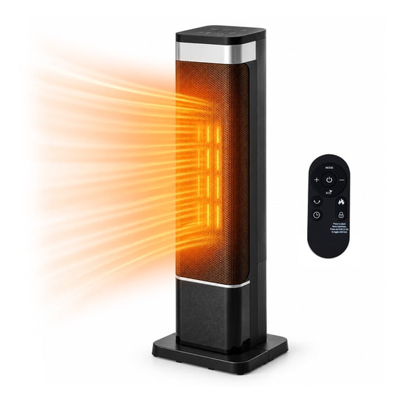 Alvantor 23-Inch 1500W Space Heater, 70° Oscillation, Thermostat, Remote, 7-Color Lights, Square Black