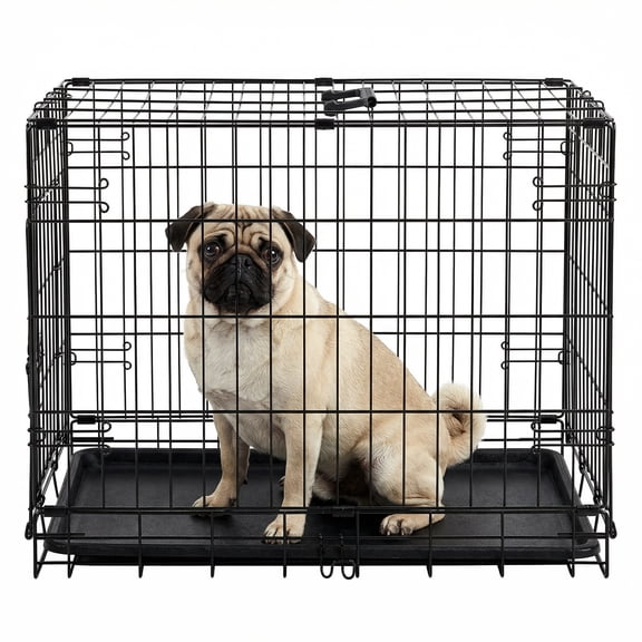 Alvantor 24/30 Inch Dog Crate, Black - Durable Metal Puppy Cage with Removable Tray, Collapsible Kennel for Small Medium Dogs, Easy Clean