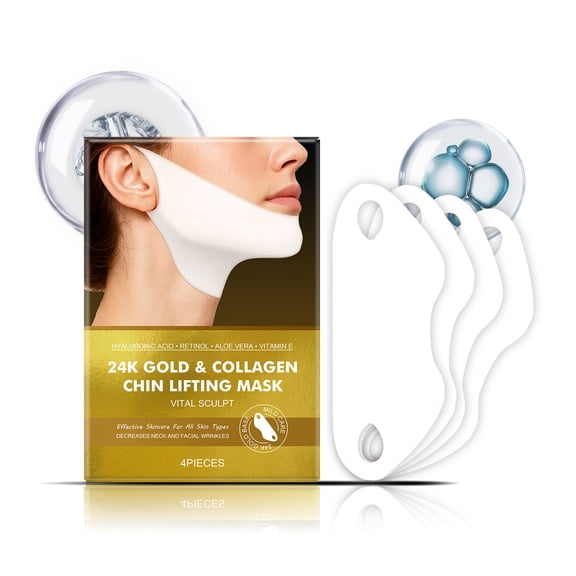 Alvantor 24K Gold Collagen Chin Lifting Mask With Hyaluronic Acid and Vitamin E, 4PCS