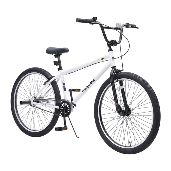 Alvantor 26" Freestyle Bike, Single Speed Teen Bicycle with Pegs, White