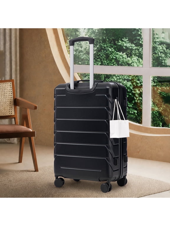 28" ABS Hardside Checked Luggage Large Suitcase with Spinner Wheels, Black
