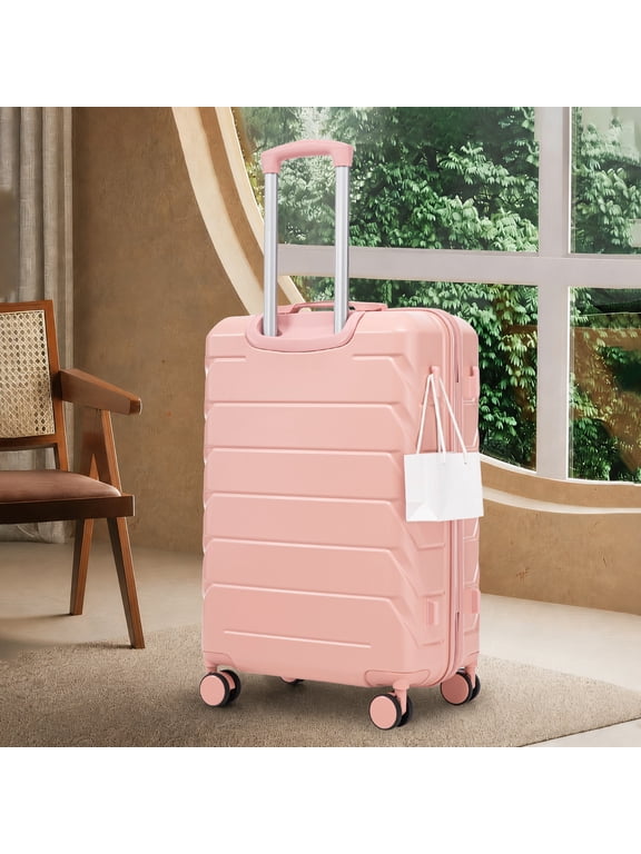 28" ABS Hardside Checked Luggage Large Suitcase with Spinner Wheels, Pink