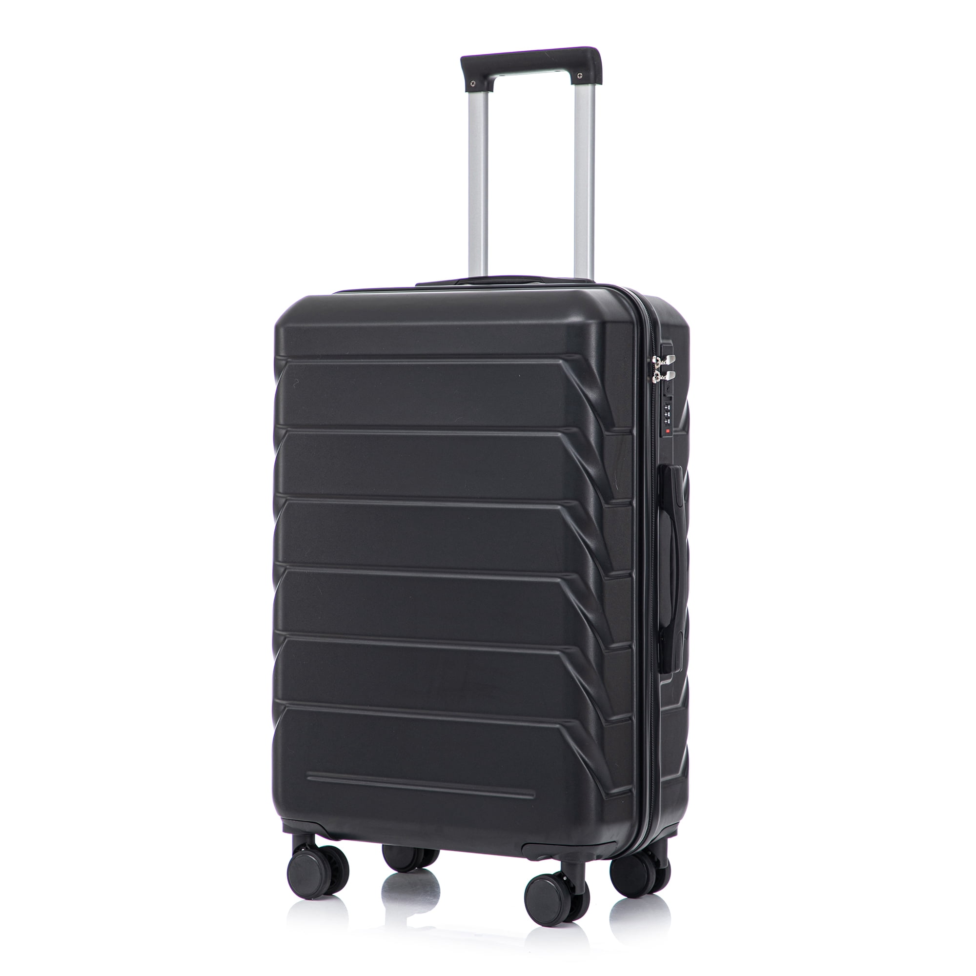 Alvantor 28inch Luggage, ABS Checked Suitcase with 4 Spinner Wheels and Side Hooks, Black