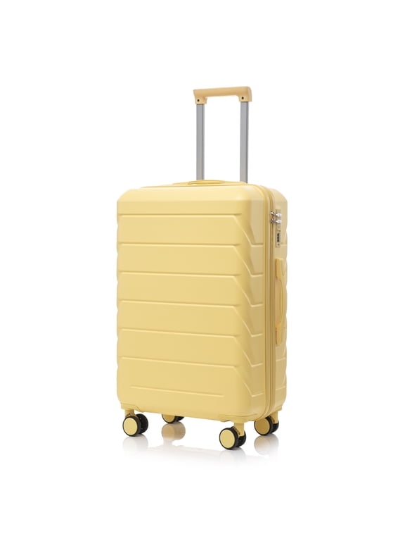 28inch Luggage, ABS Checked Suitcase with 4 Spinner Wheels and Side Hooks, Yellow