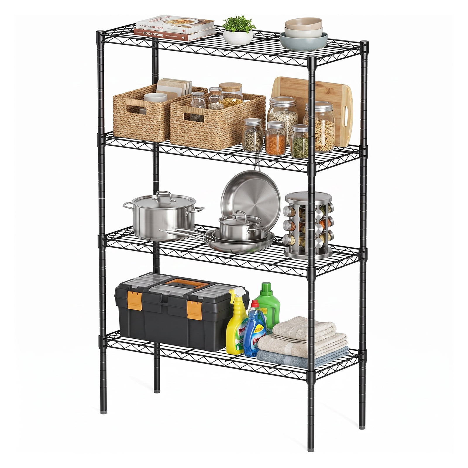 Alvantor 3/4/5-Tier Black Wire Rack 31in/48in/60in Heavy Duty Storage Shelving Adjustable Shelf Unit, Stable Steel Shelving, 200 lbs Capacity Per Shelf
