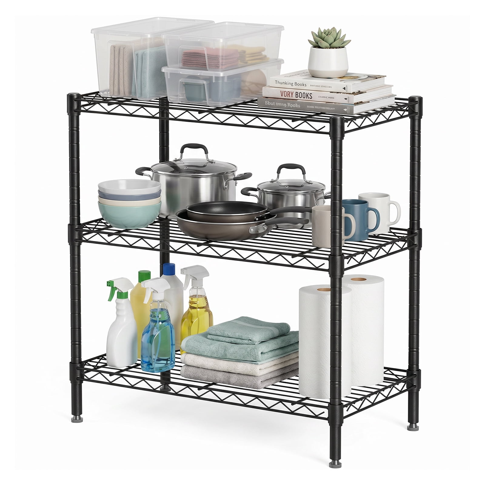 Alvantor 3/4/5-Tier Black Wire Rack 31in/48in/60in Heavy Duty Storage Shelving Adjustable Shelf Unit, Stable Steel Shelving, 200 lbs Capacity Per Shelf