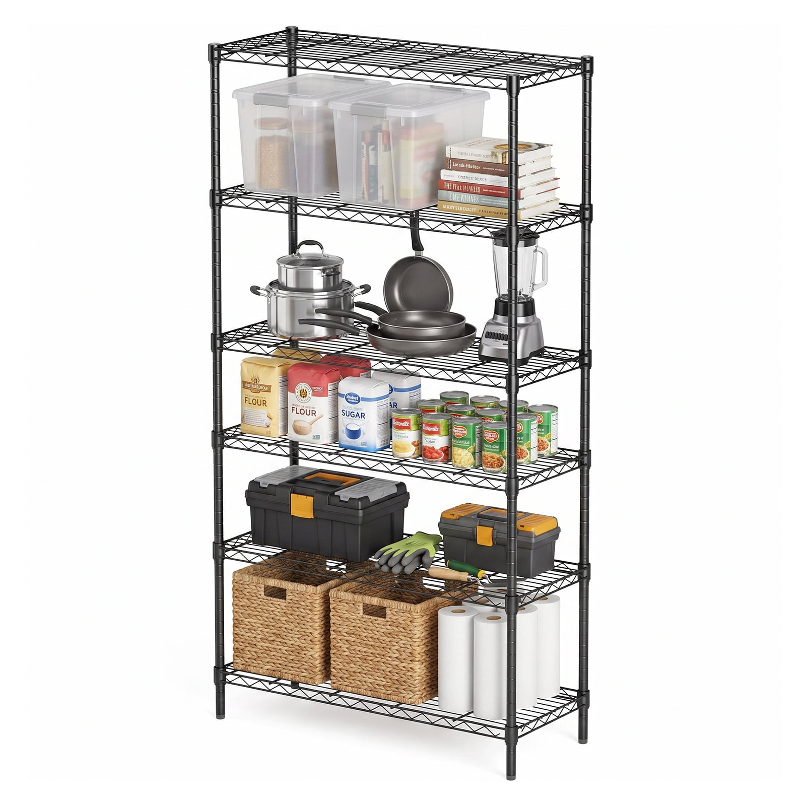 Alvantor 3/4/5-Tier Black Wire Rack 31in/48in/60in Heavy Duty Storage Shelving Adjustable Shelf Unit, Stable Steel Shelving, 200 lbs Capacity Per Shelf