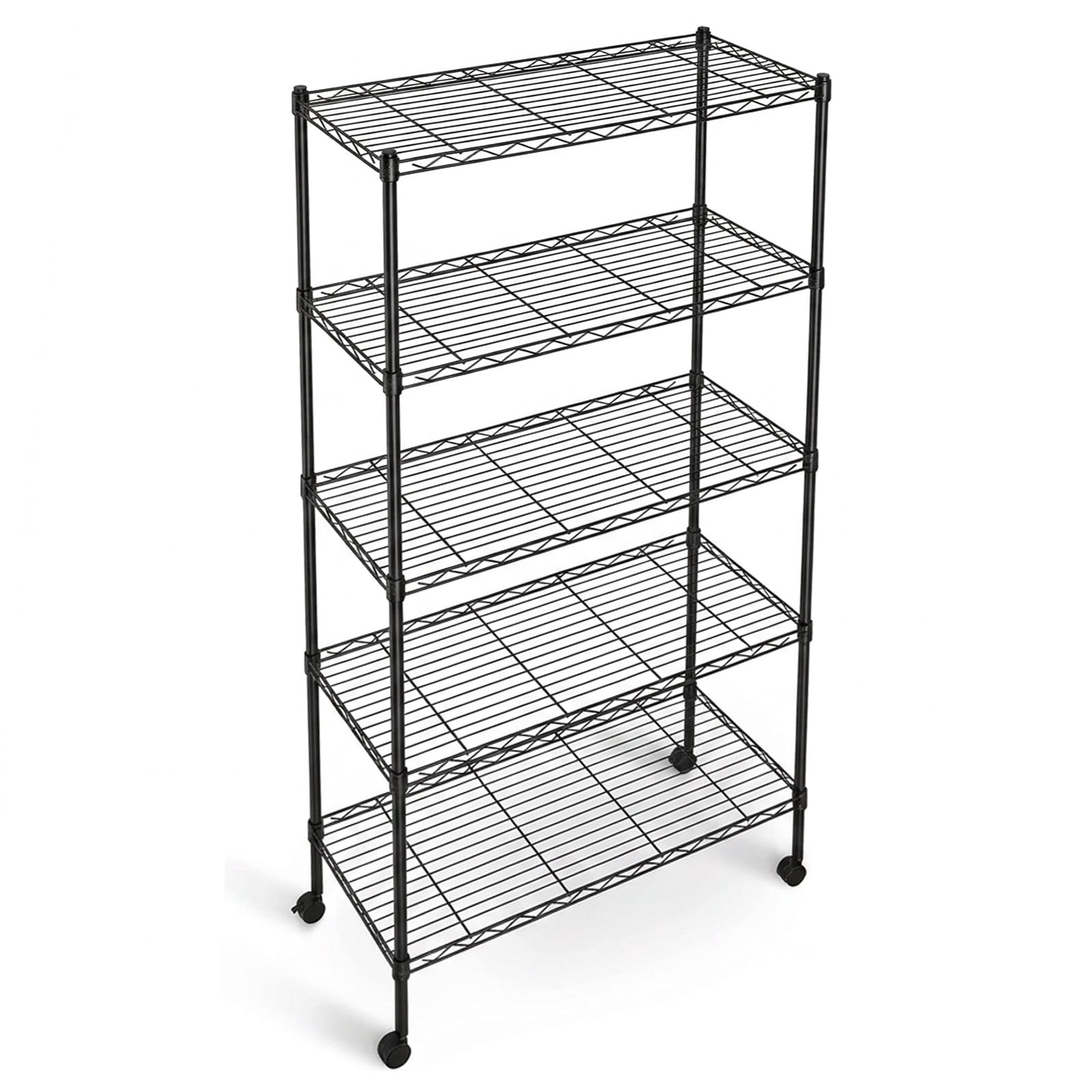 Alvantor 3/4/5 Tier Heavy Duty Adjustable Metal Shelf with Wheels, No-Tool Assembly, Suitable for Garages, Kitchens, Storage Rooms, Laundry Rooms and Offices