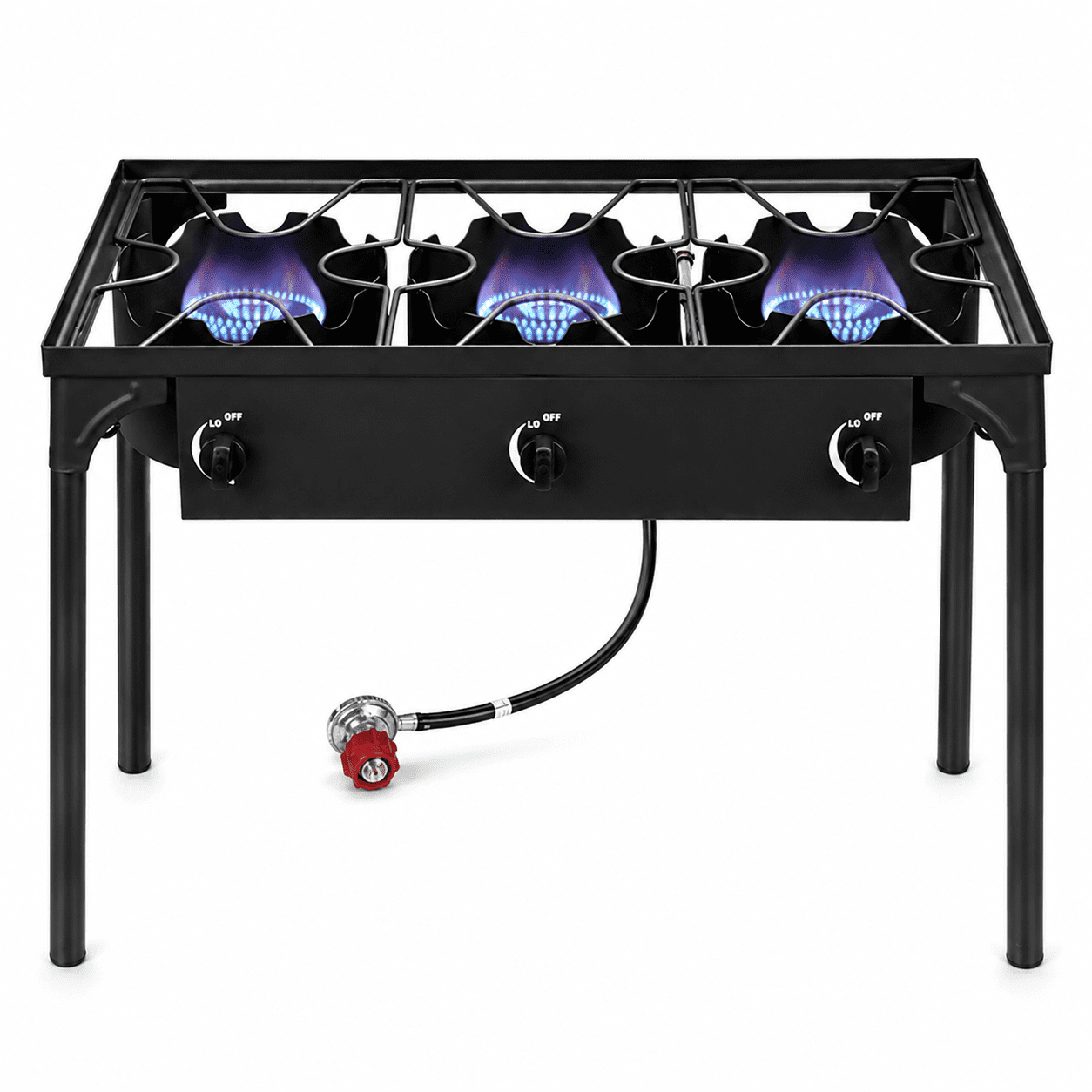 Alvantor 3 Burner Outdoor Gas Stove With Removable Legs, Adjustable 0-20 Psi Regulator, 225000 Btu