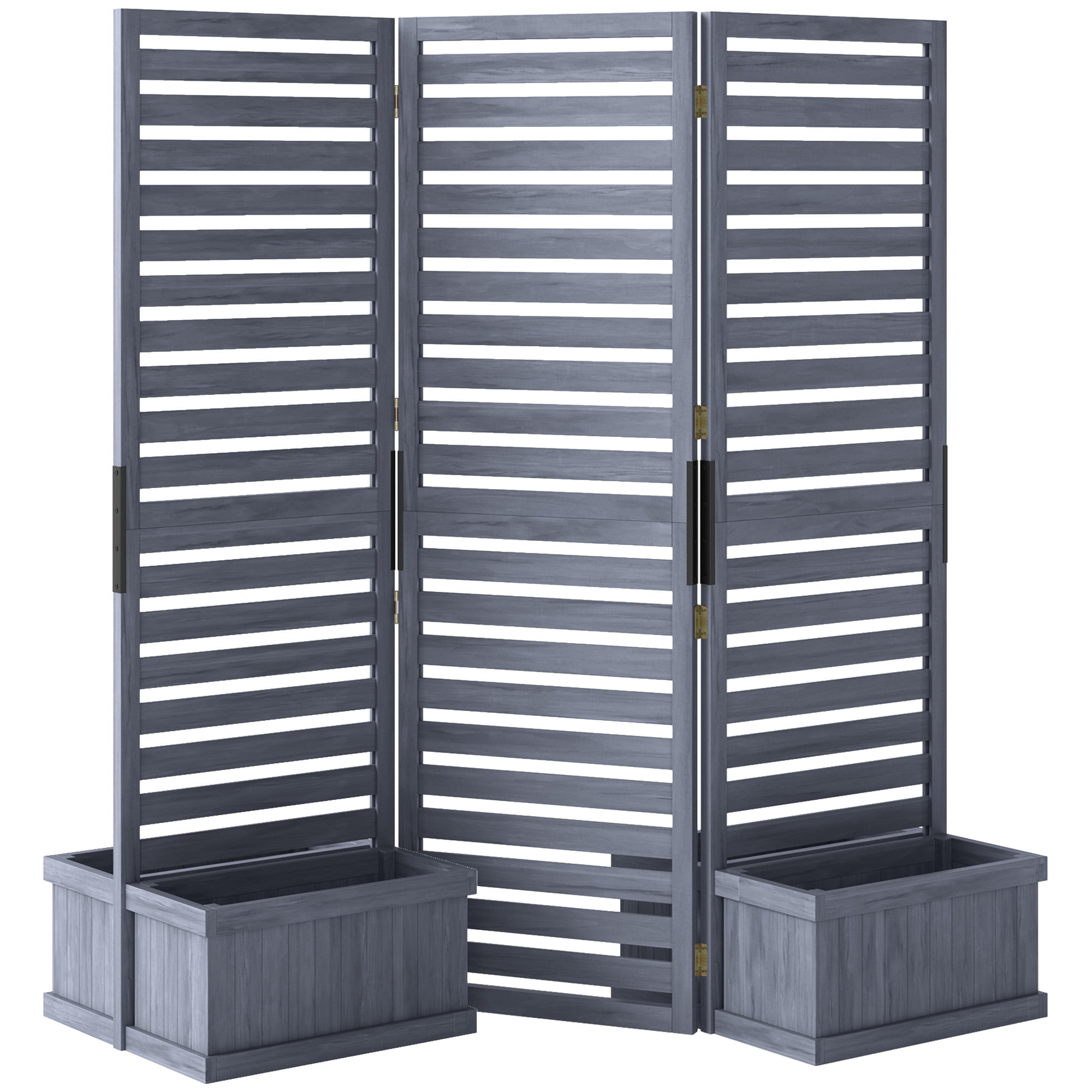Alvantor 3 Panel Room Divider Wood Privacy Screen w Planter Box for Porch Living Room Dorm Gray