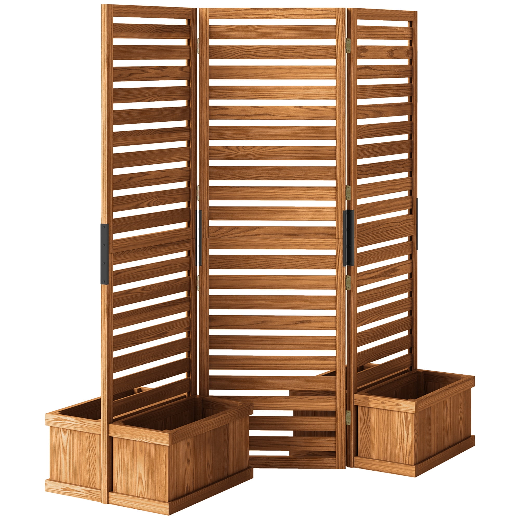 Alvantor 3 Panel Room Divider Wood Privacy Screen w Planter Box for Porch Living Room Dorm Yellow