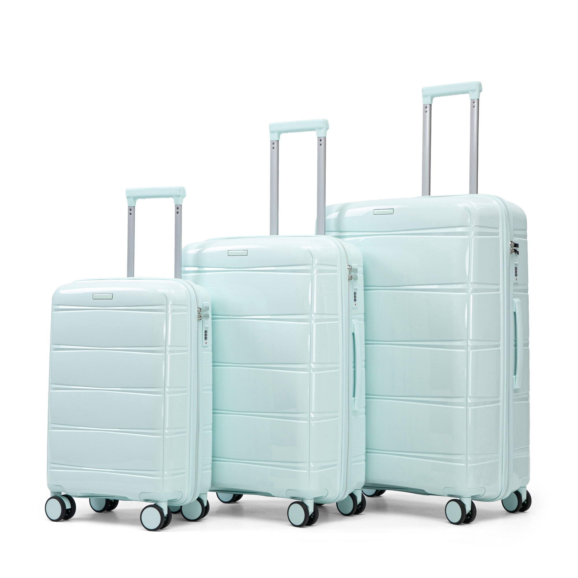 Alvantor 3 Piece Hardshell Luggage Set PP Hardside Suitcase with Iron Telescopic Handle Side Hook 20"24"28"(Mint Green)