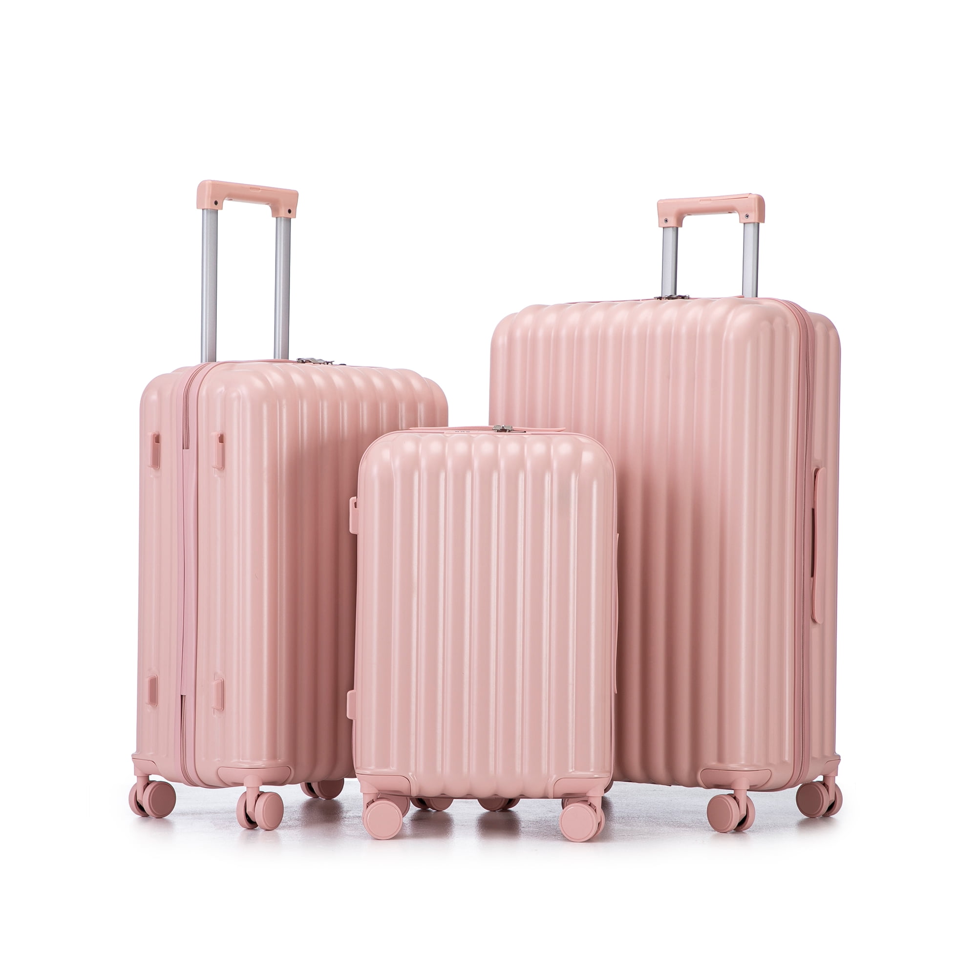 Alvantor 3 Piece Luggage Set, ABS Hardside Spinner Suitcase with USB & Cup Holder 20"24"28" (Pink)