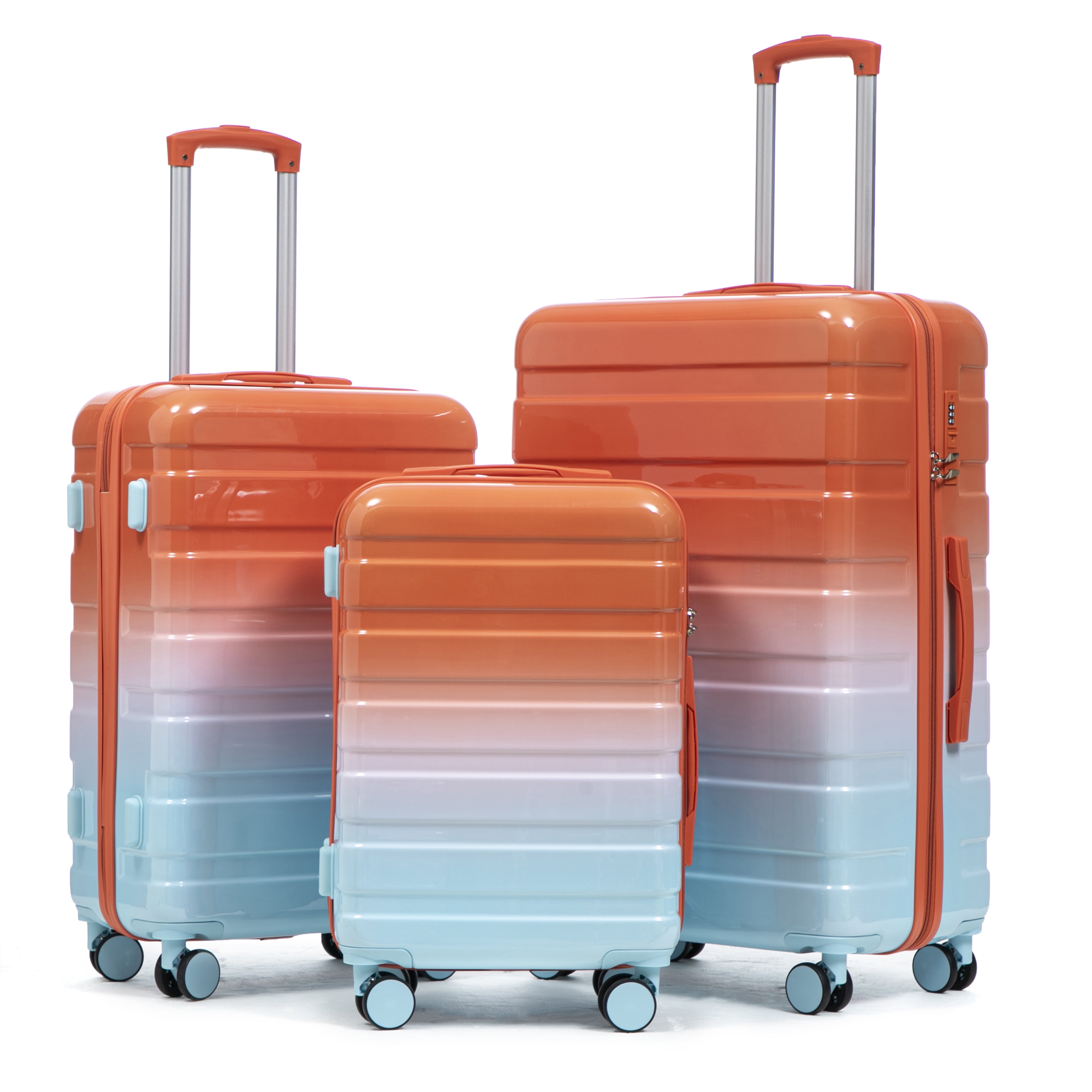 Alvantor 3 Piece Luggage Sets, Hardside Lightweight Suitcase with Gradient Color and Combination Lock, 20/24/28 Inch, Blue+Red