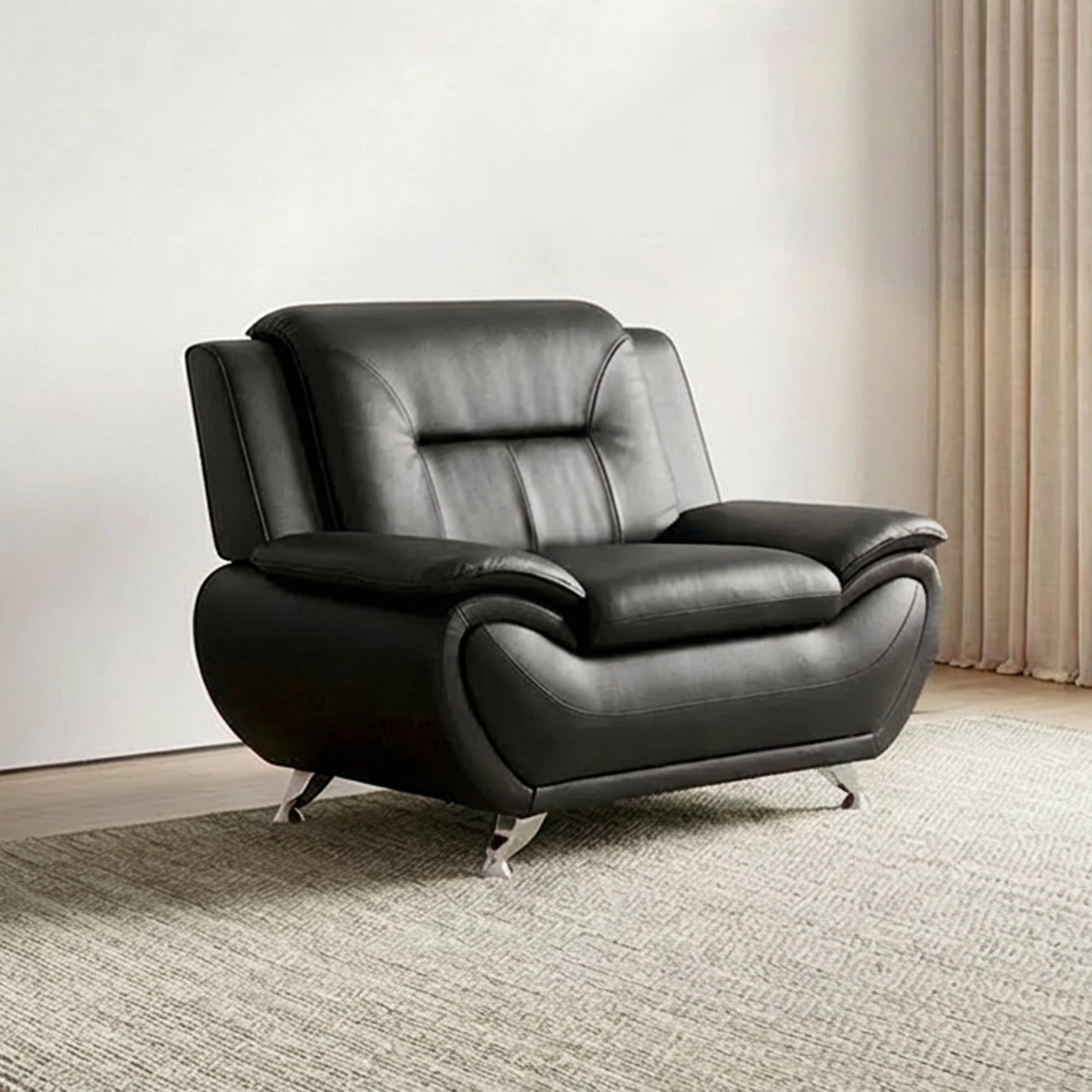Alvantor 3 Piece Sofa Set - Upholstered Leather Sofa Deep Seat Couch Armchair for Small Spaces, Living Room Black