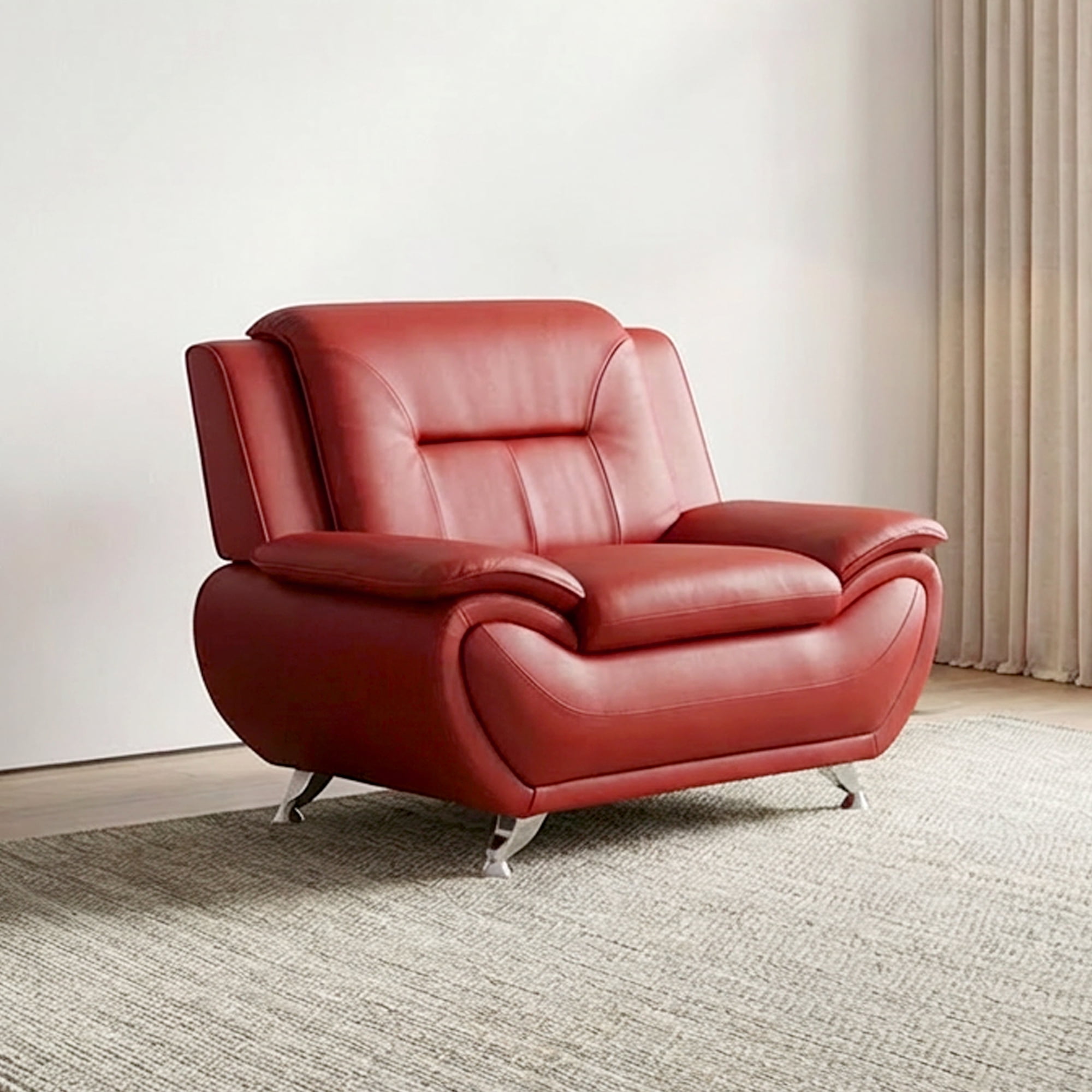 Alvantor 3 Piece Sofa Set - Upholstered Leather Sofa Deep Seat Couch Armchair for Small Spaces, Living Room Red