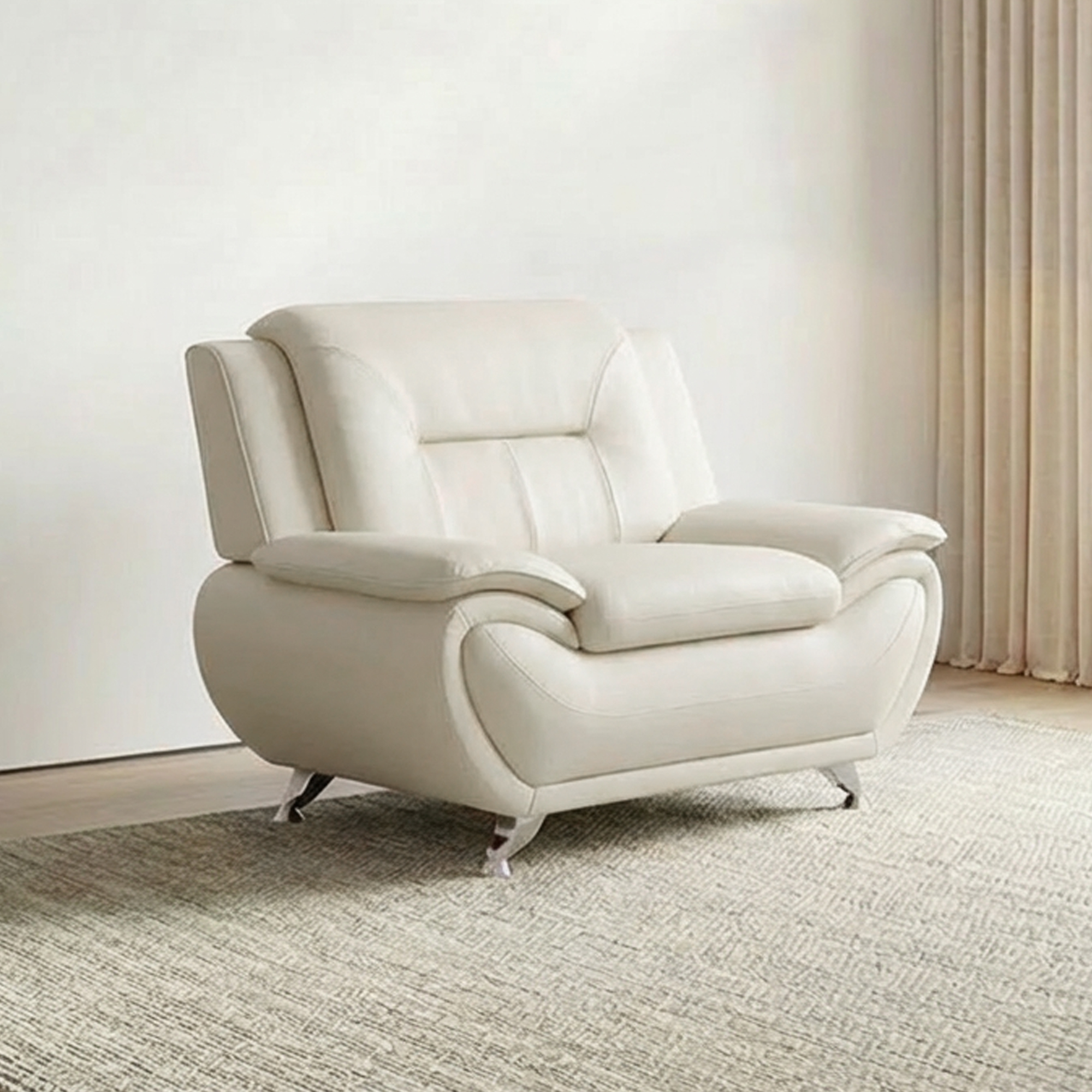 Alvantor 3 Piece Sofa Set - Upholstered Leather Sofa Deep Seat Couch Armchair for Small Spaces, Living Room White