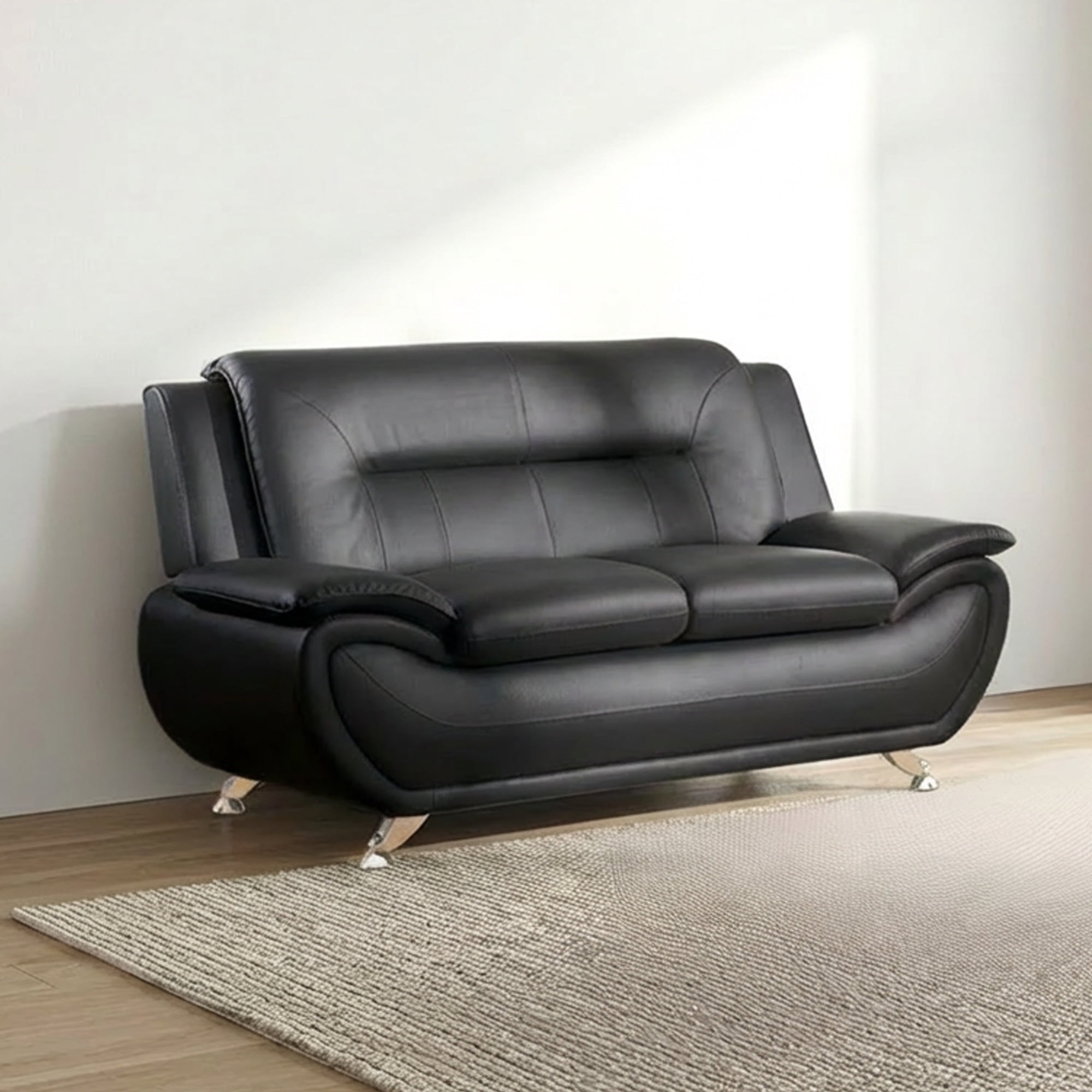 Alvantor 3 Piece Sofa Set - Upholstered Leather Sofa Deep Seat Couch Loveseat for Small Spaces, Living Room Black
