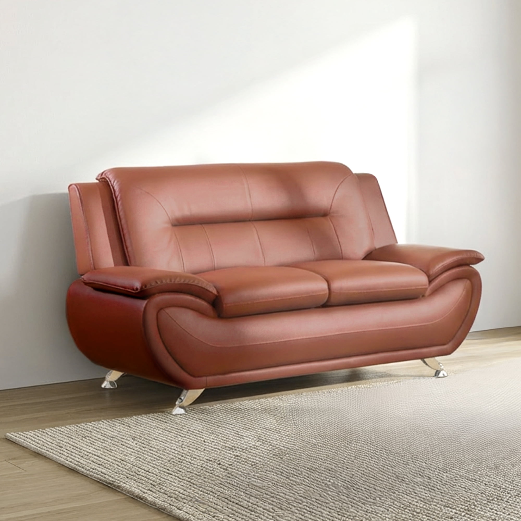 Alvantor 3 Piece Sofa Set - Upholstered Leather Sofa Deep Seat Couch Loveseat for Small Spaces, Living Room Orange