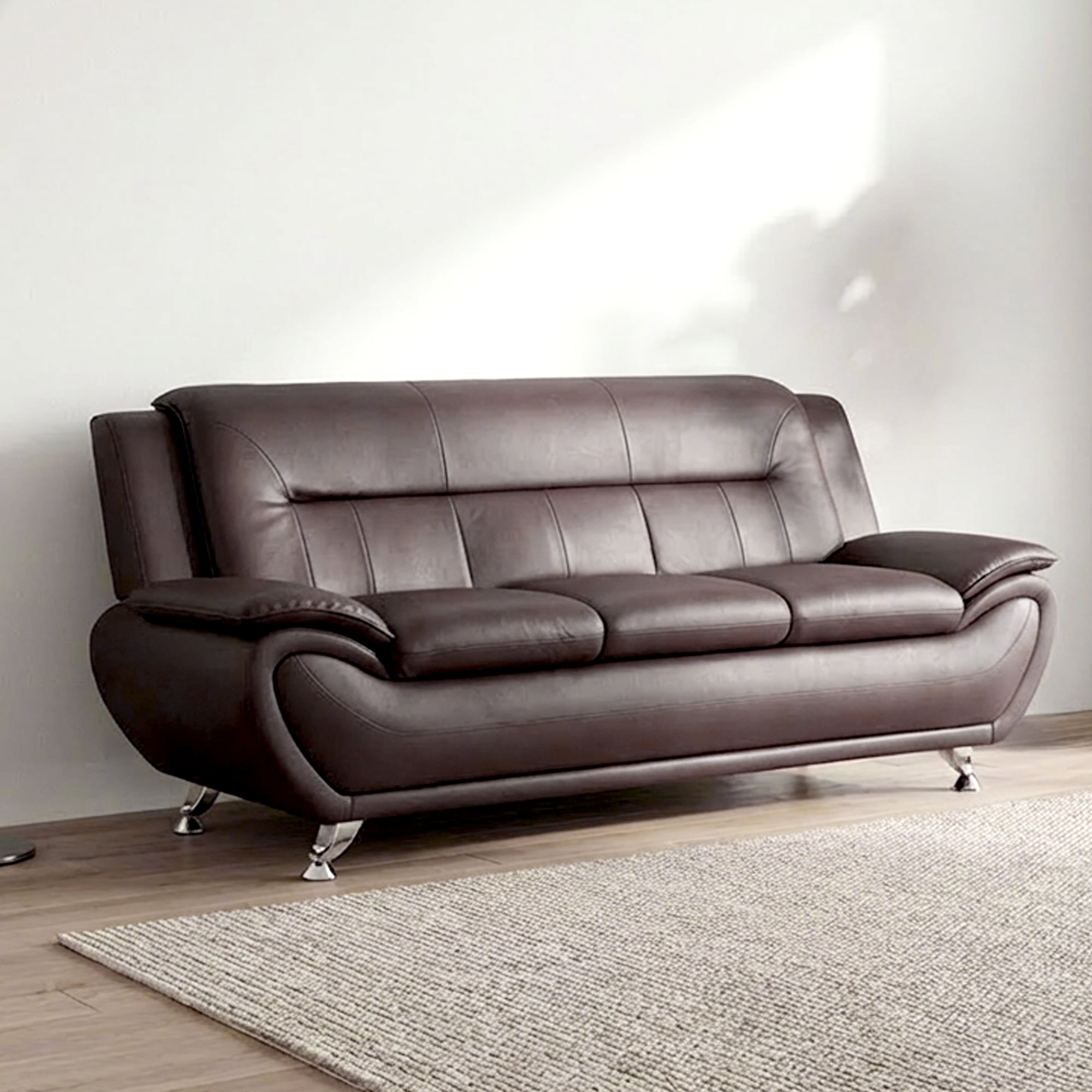 Alvantor 3 Piece Sofa Set - Upholstered Leather Sofa Deep Seat Couch for Small Spaces, Living Room Brown