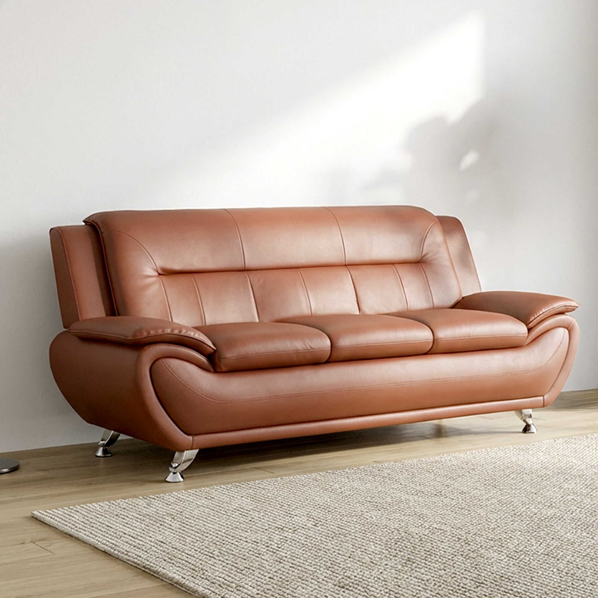 Alvantor 3 Piece Sofa Set - Upholstered Leather Sofa Deep Seat Couch for Small Spaces, Living Room Orange