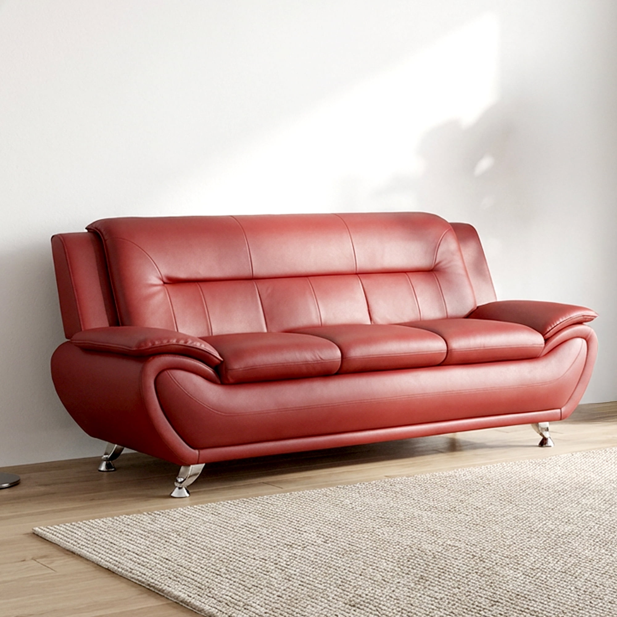 Alvantor 3 Piece Sofa Set - Upholstered Leather Sofa Deep Seat Couch for Small Spaces, Living Room Red