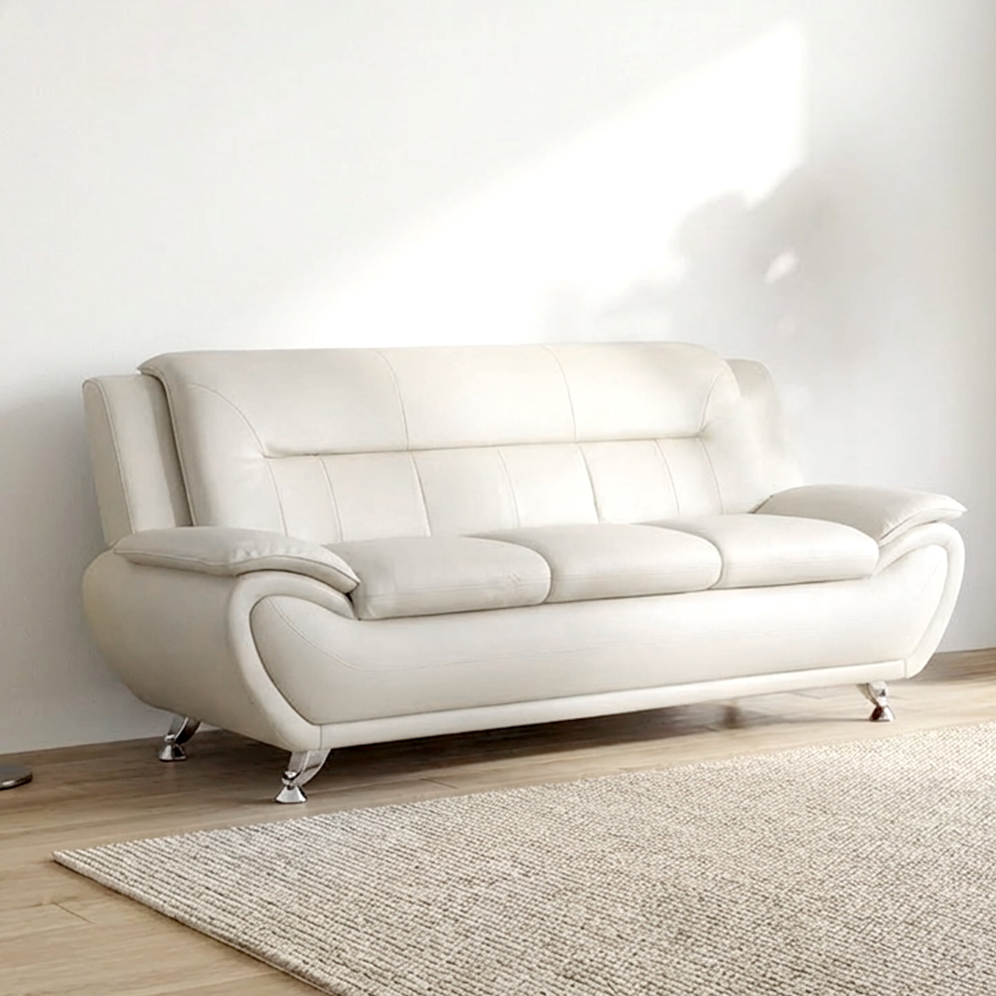 Alvantor 3 Piece Sofa Set - Upholstered Leather Sofa Deep Seat Couch for Small Spaces, Living Room White