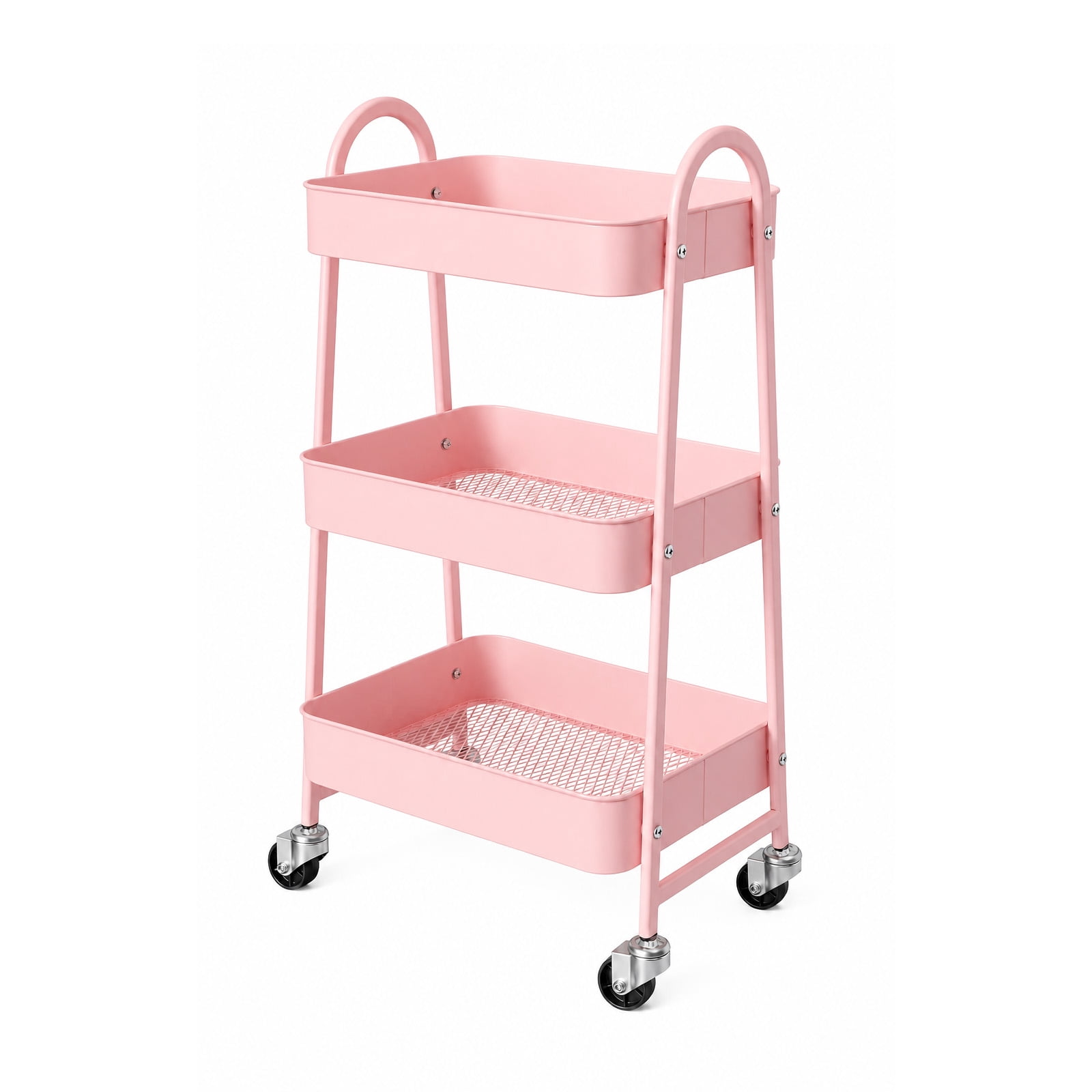 Alvantor 3-Tier Rolling Cart, Metal Rolling Utility Cart with Lockable Wheels, Multi-Functional Heavy Duty Storage Cart Organizer for Bathroom, Kitchen, Living Room, Office