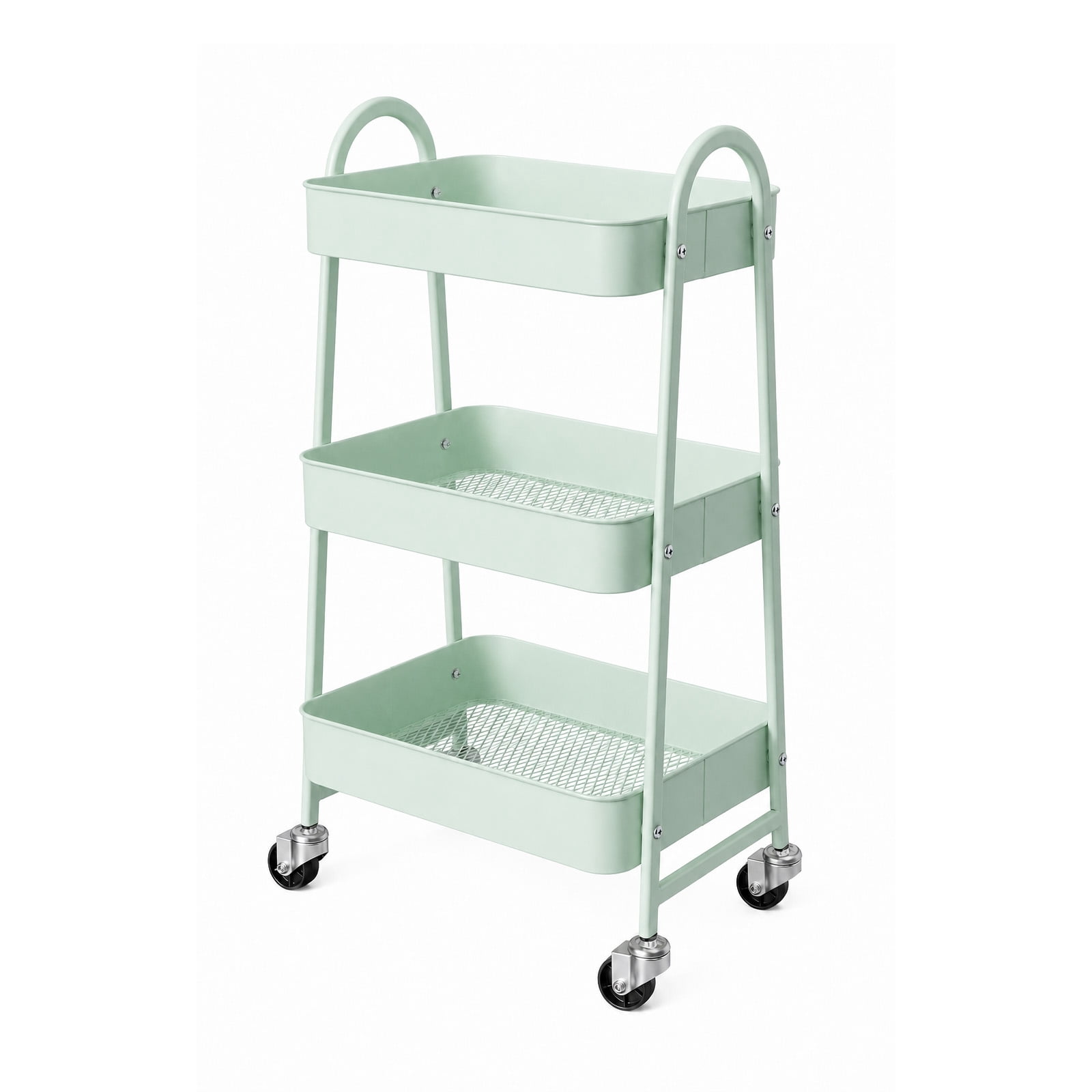 Alvantor 3-Tier Rolling Cart, Metal Rolling Utility Cart with Lockable Wheels, Multi-Functional Heavy Duty Storage Cart Organizer for Bathroom, Kitchen, Living Room, Office