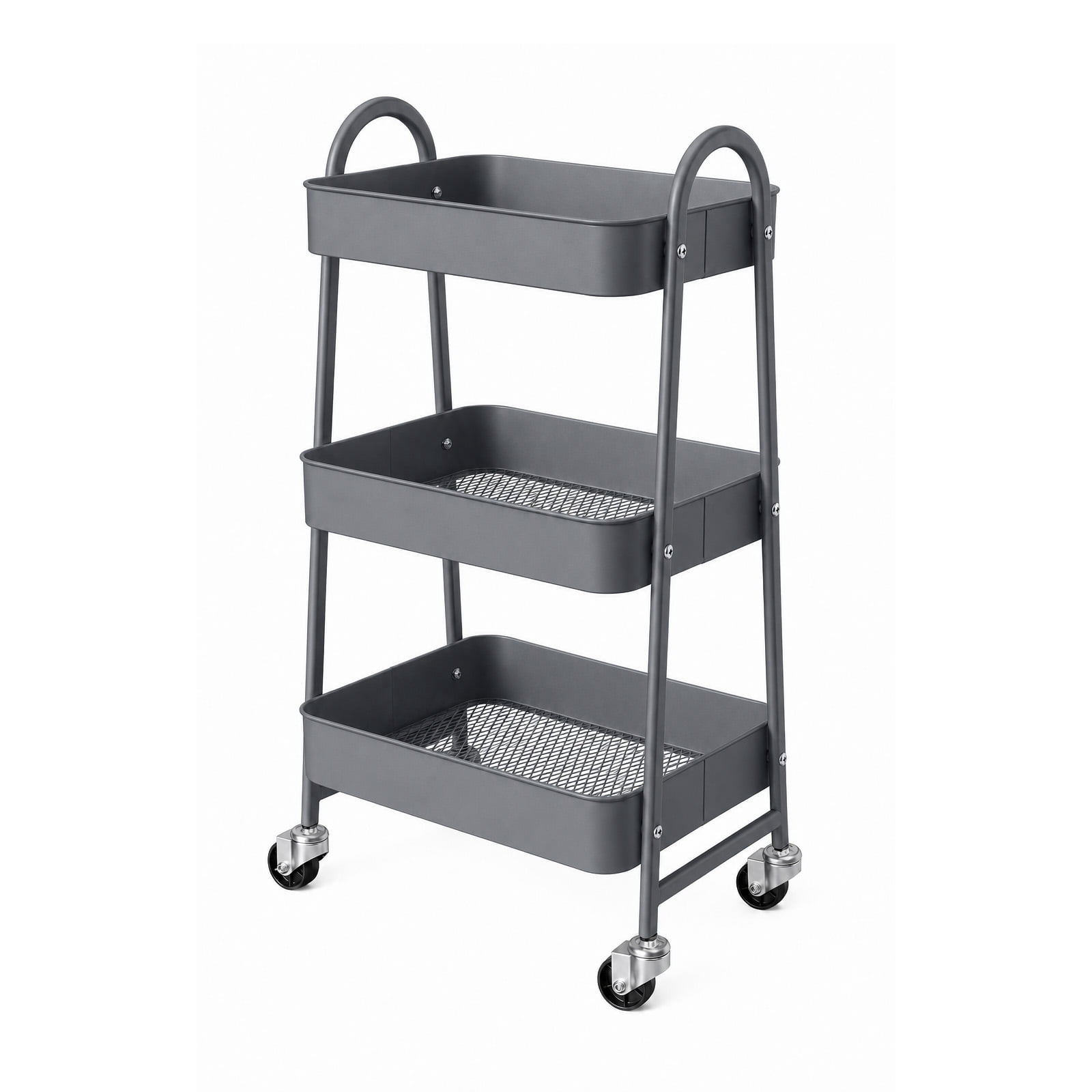 Alvantor 3-Tier Rolling Cart, Metal Rolling Utility Cart with Lockable Wheels, Multi-Functional Heavy Duty Storage Cart Organizer for Bathroom, Kitchen, Living Room, Office